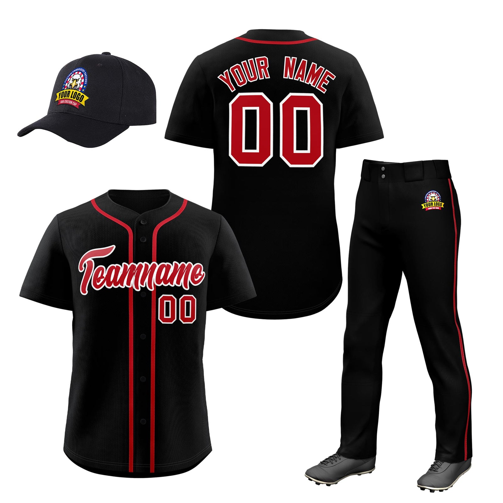 Custom Black Red Classic Style  Baseball Uniform Jersey/Pants/Hat Package For Team |KXKSHOP