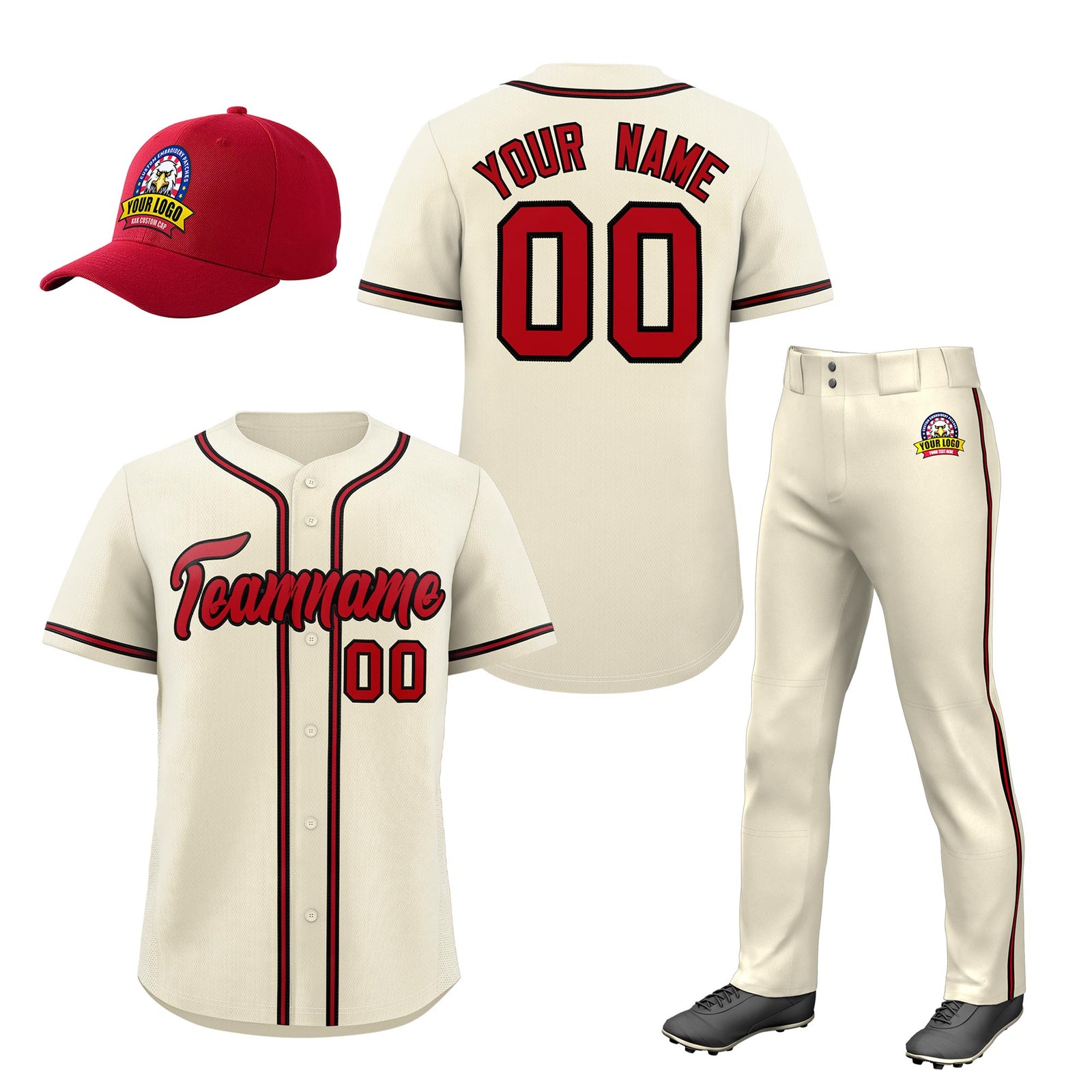 Custom Cream Red Classic Style  Baseball Uniform Jersey/Pants/Hat Package For Team |KXKSHOP