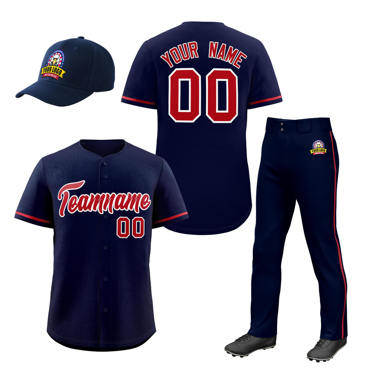Custom Navy Red Classic Style  Baseball Uniform Jersey/Pants/Hat Package For Team |KXKSHOP