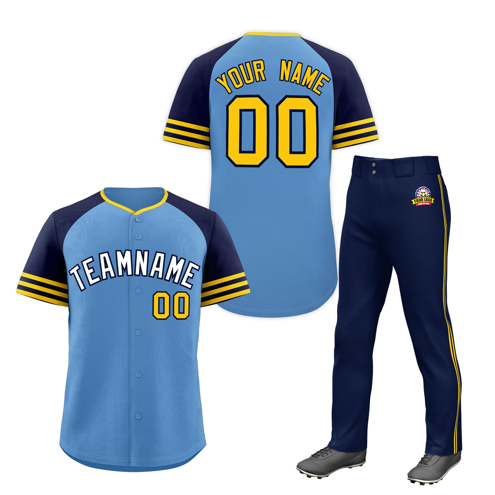 Custom Light Blue Navy Classic Style  Baseball Uniform Jersey/Pants Package For Team