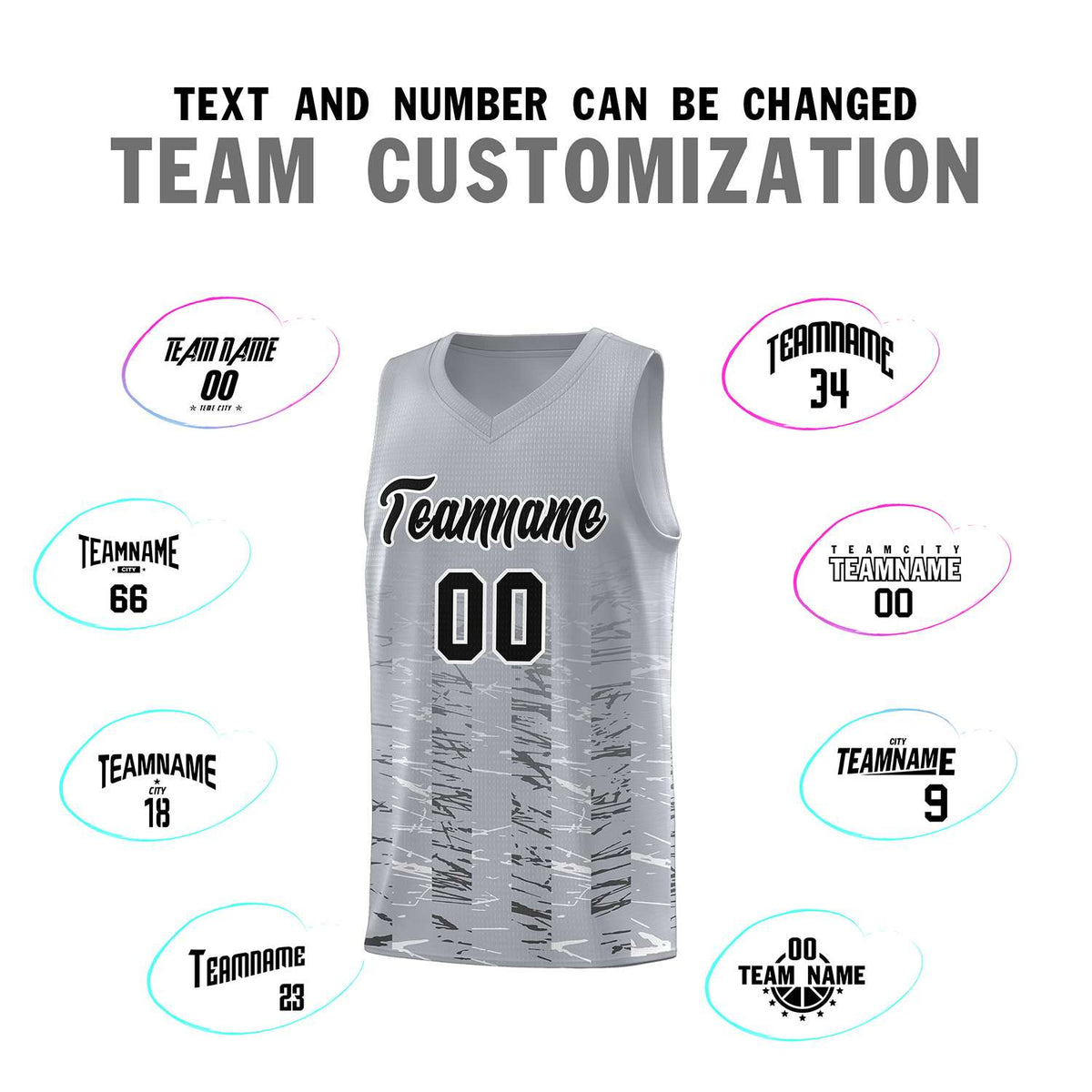 Custom Gray Black Personalized Scratches Pattern Sports Uniform Basketball Jersey