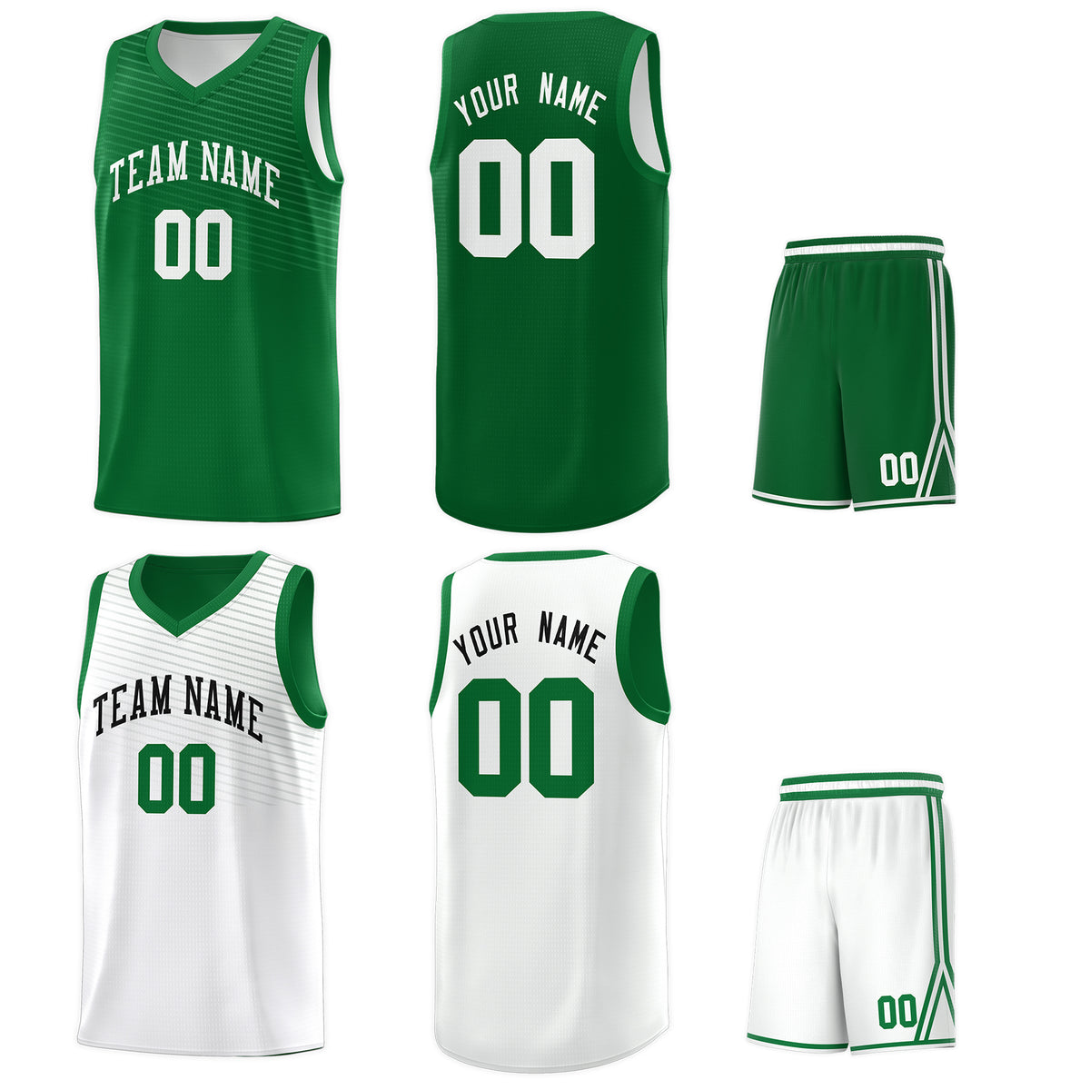 Custom Green White Chest Slash Patttern Double Side Sports Uniform Basketball Jersey