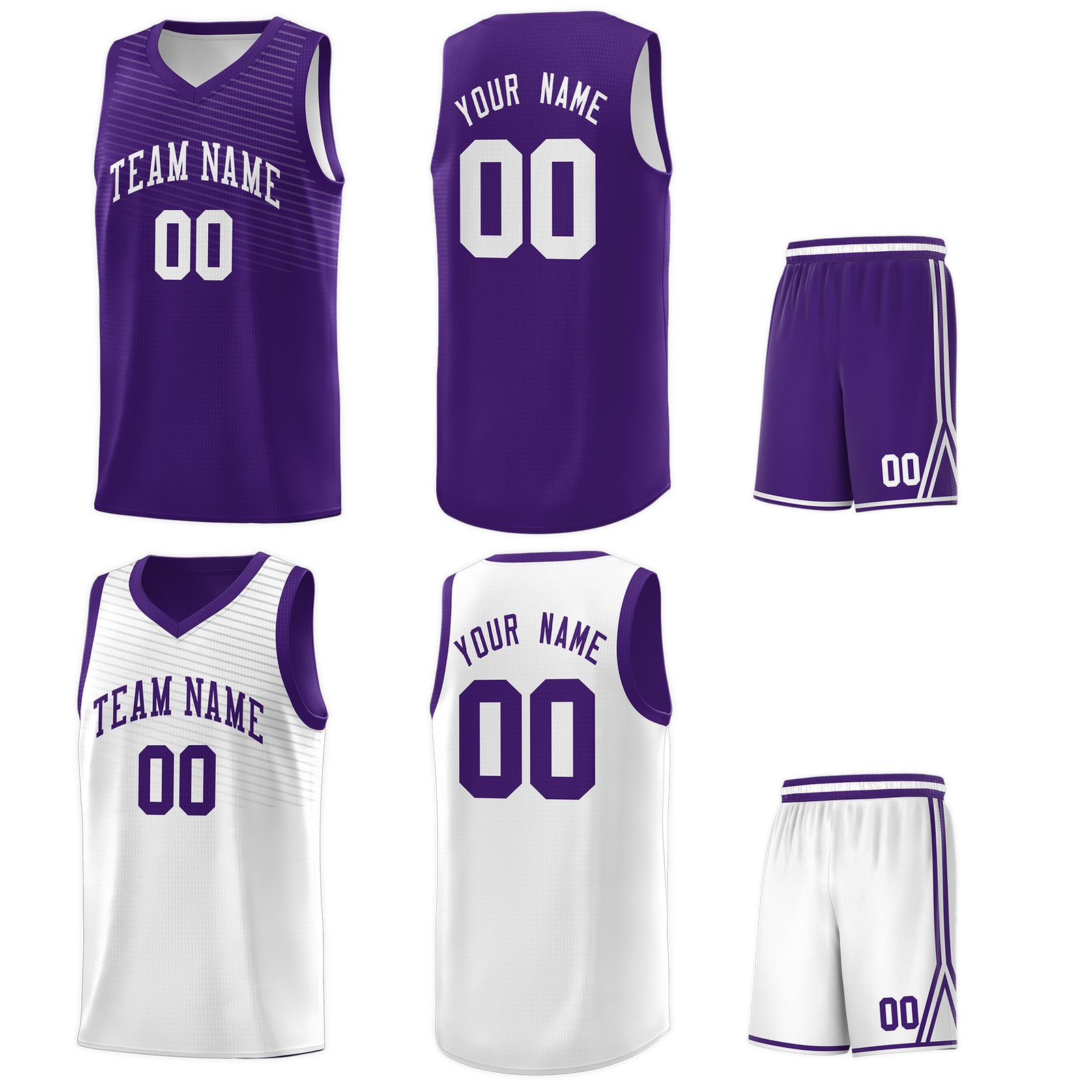 Custom White Purple Chest Slash Patttern Sports Uniform Basketball Jersey