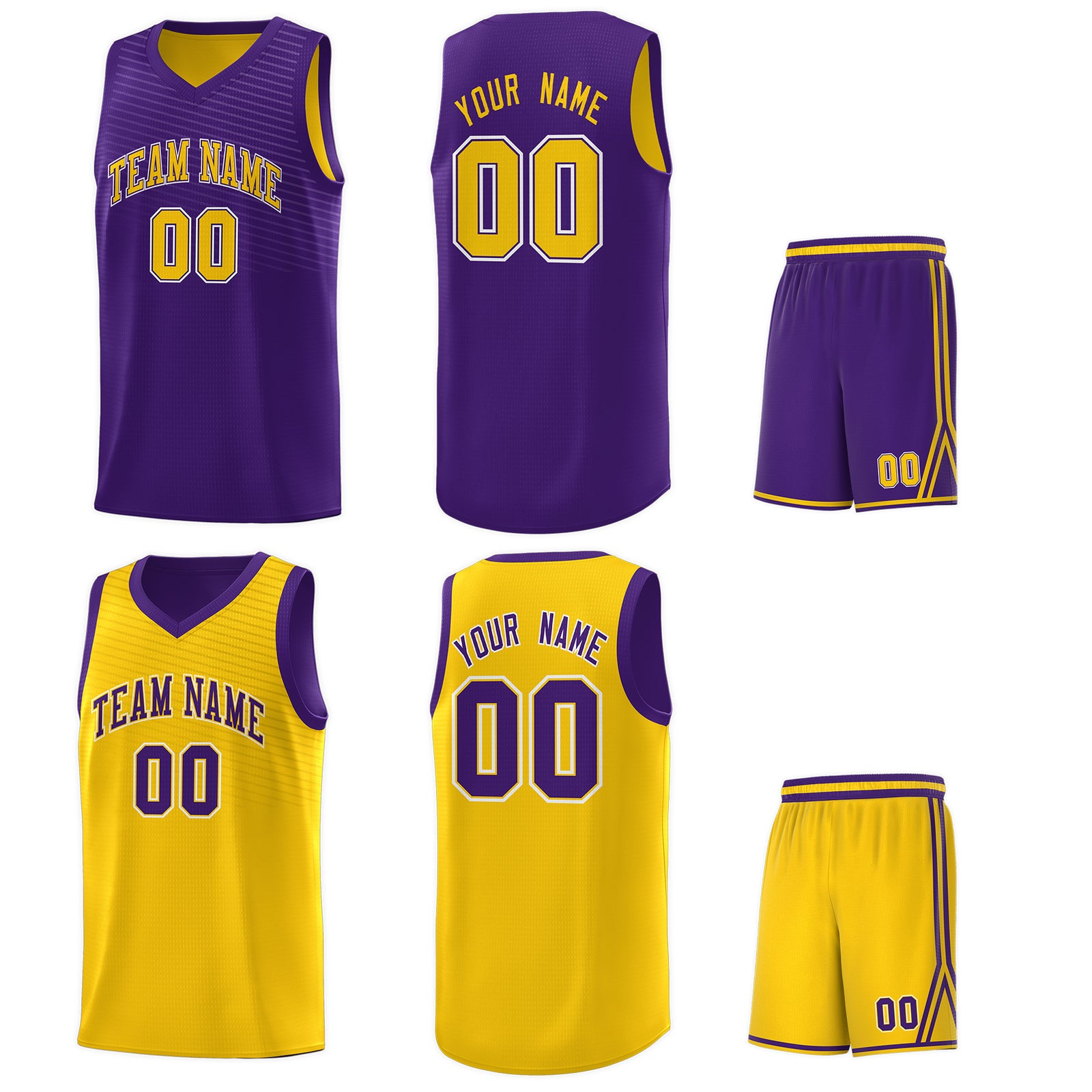 Custom Gold Purple Chest Slash Patttern Sports Uniform Basketball Jersey