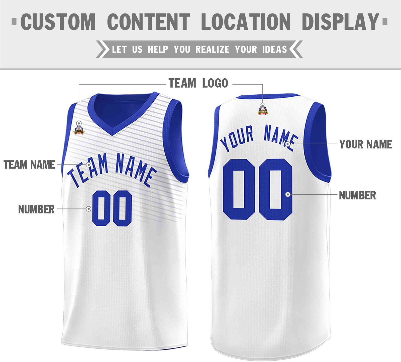 Fans-Made |Custom Royal White Chest Slash Patttern Double Side Top Sports Uniform Basketball Jersey¨C Available for Reorder