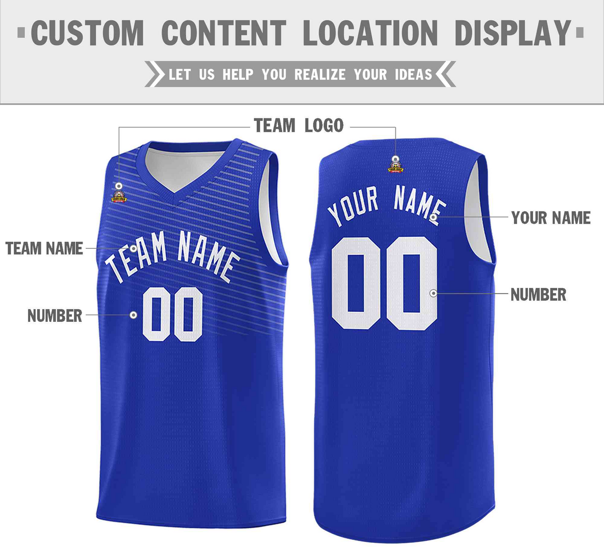 Fans-Made |Custom Royal White Chest Slash Patttern Double Side Top Sports Uniform Basketball Jersey¨C Available for Reorder