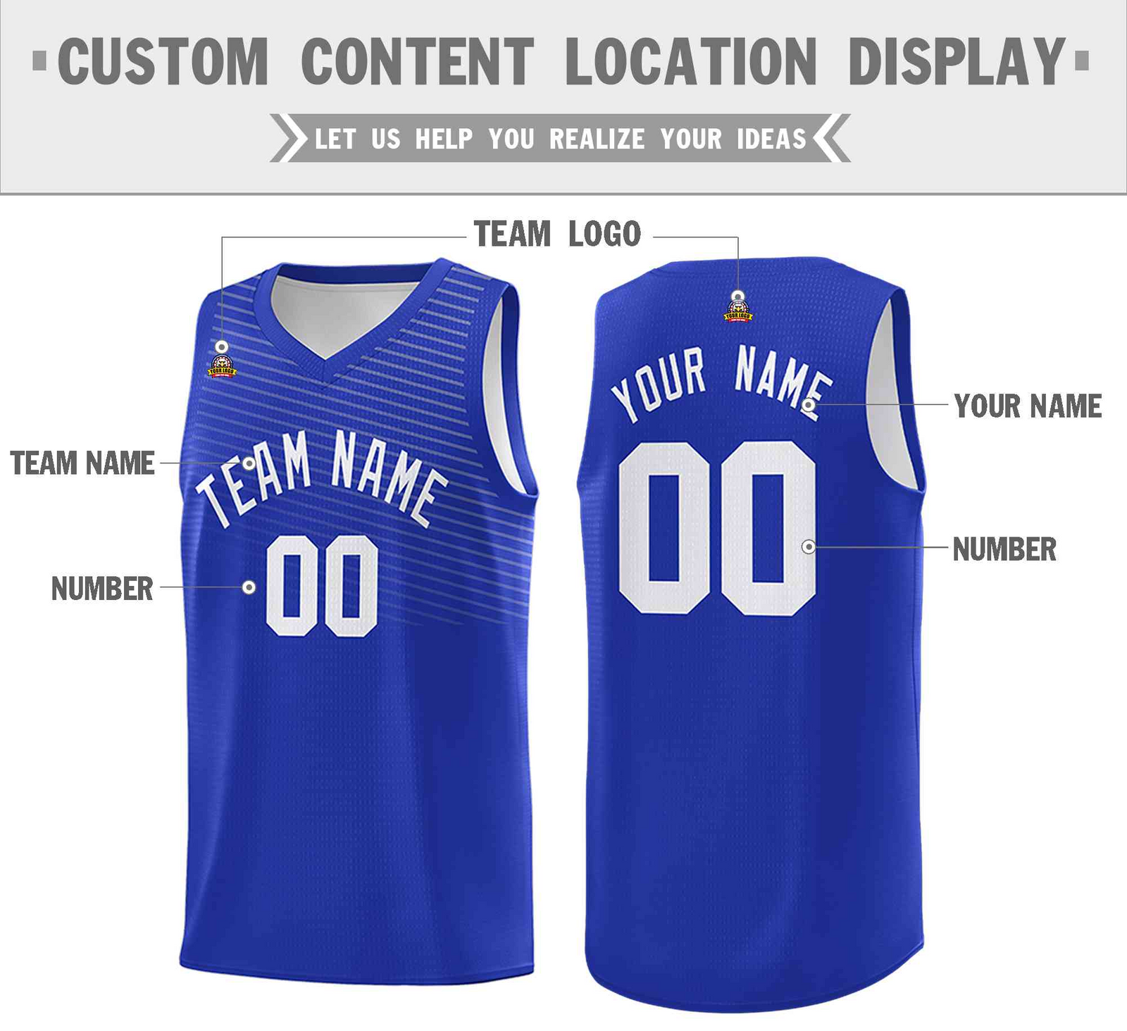 Fans-Made |Custom Royal White Chest Slash Patttern Double Side Top Sports Uniform Basketball Jersey¨C Available for Reorder