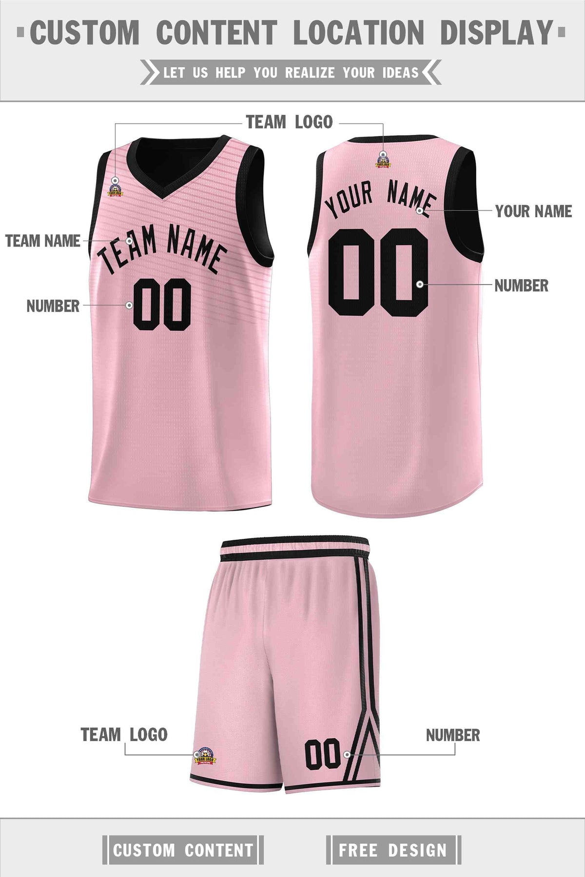 Custom Pink Black Chest Slash Patttern Sports Uniform Basketball Jersey