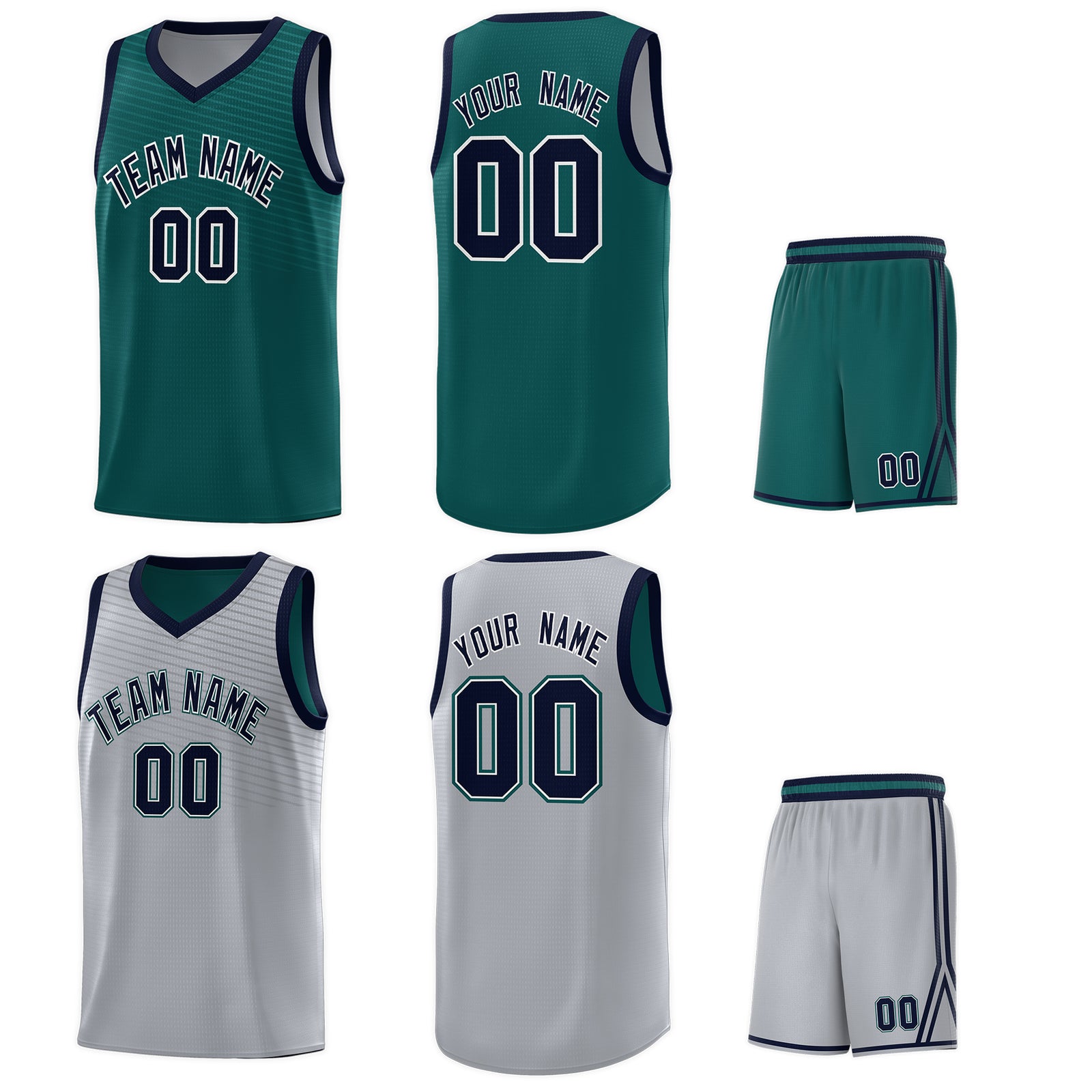 Custom Gray Midnight Green Chest Slash Patttern Sports Uniform Basketball Jersey