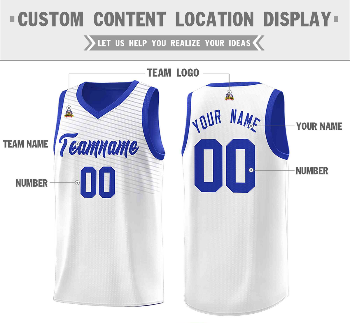 Fans-Made |Custom Royal White Chest Slash Patttern Double Side Top Sports Uniform Basketball Jersey¨C Available for Reorder