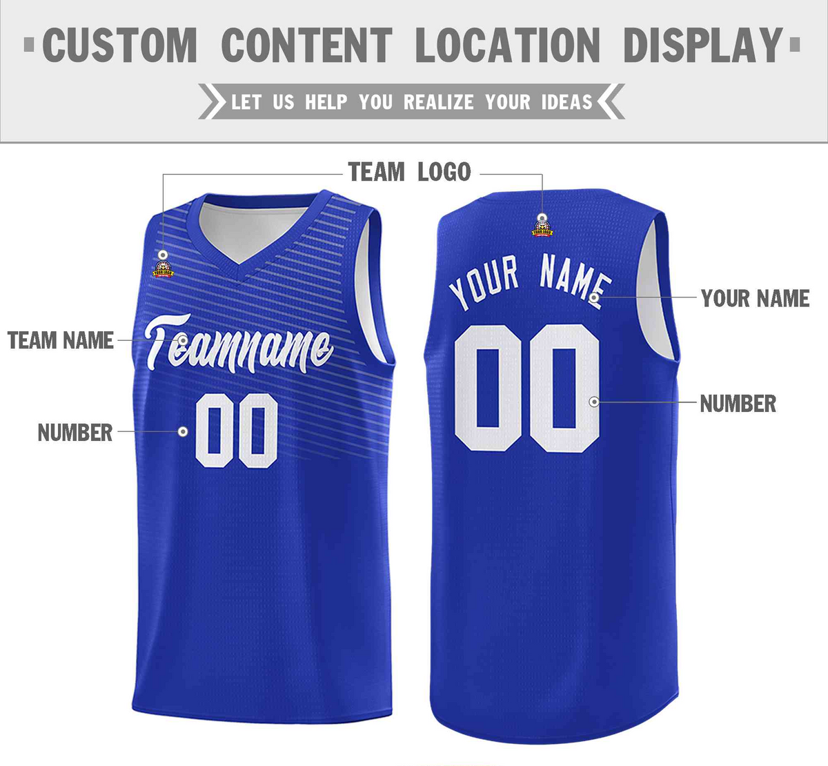 Fans-Made |Custom Royal White Chest Slash Patttern Double Side Top Sports Uniform Basketball Jersey¨C Available for Reorder
