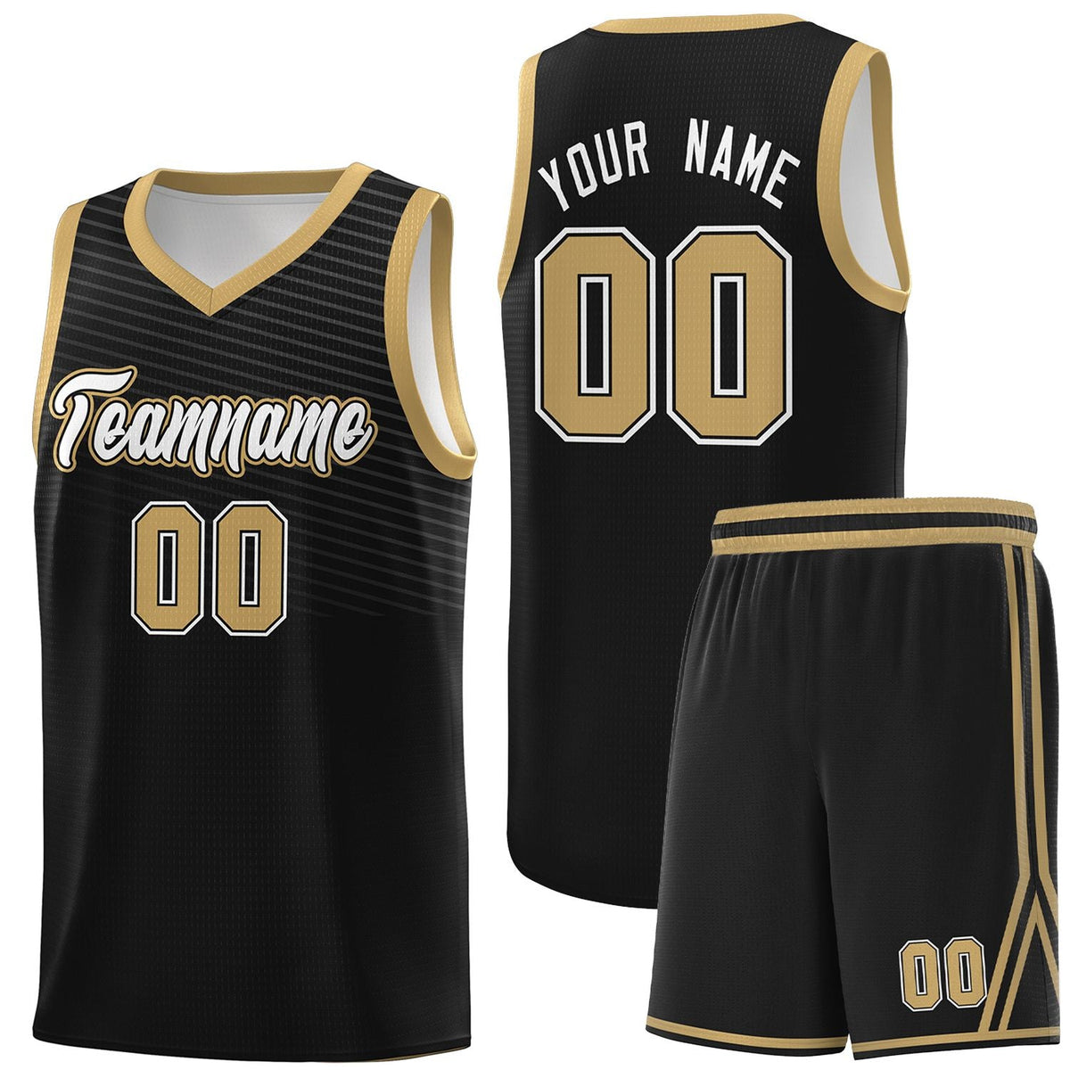 Custom Black Old Gold Chest Slash Patttern Sports Uniform Basketball Jersey