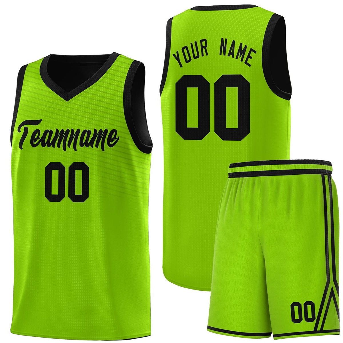 Custom Neon Green Black Chest Slash Patttern Sports Uniform Basketball Jersey