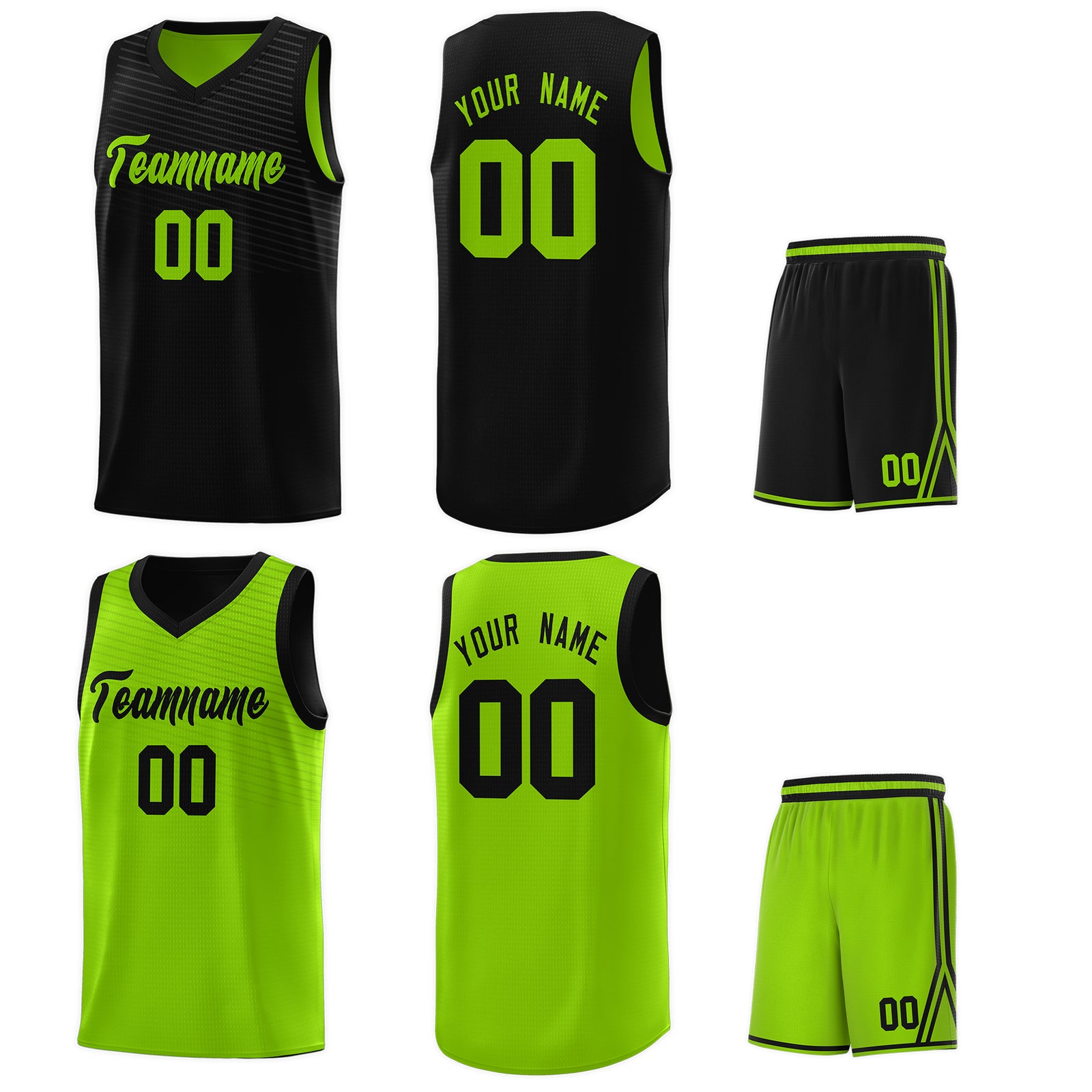 Custom Neon Green Black Chest Slash Patttern Sports Uniform Basketball Jersey