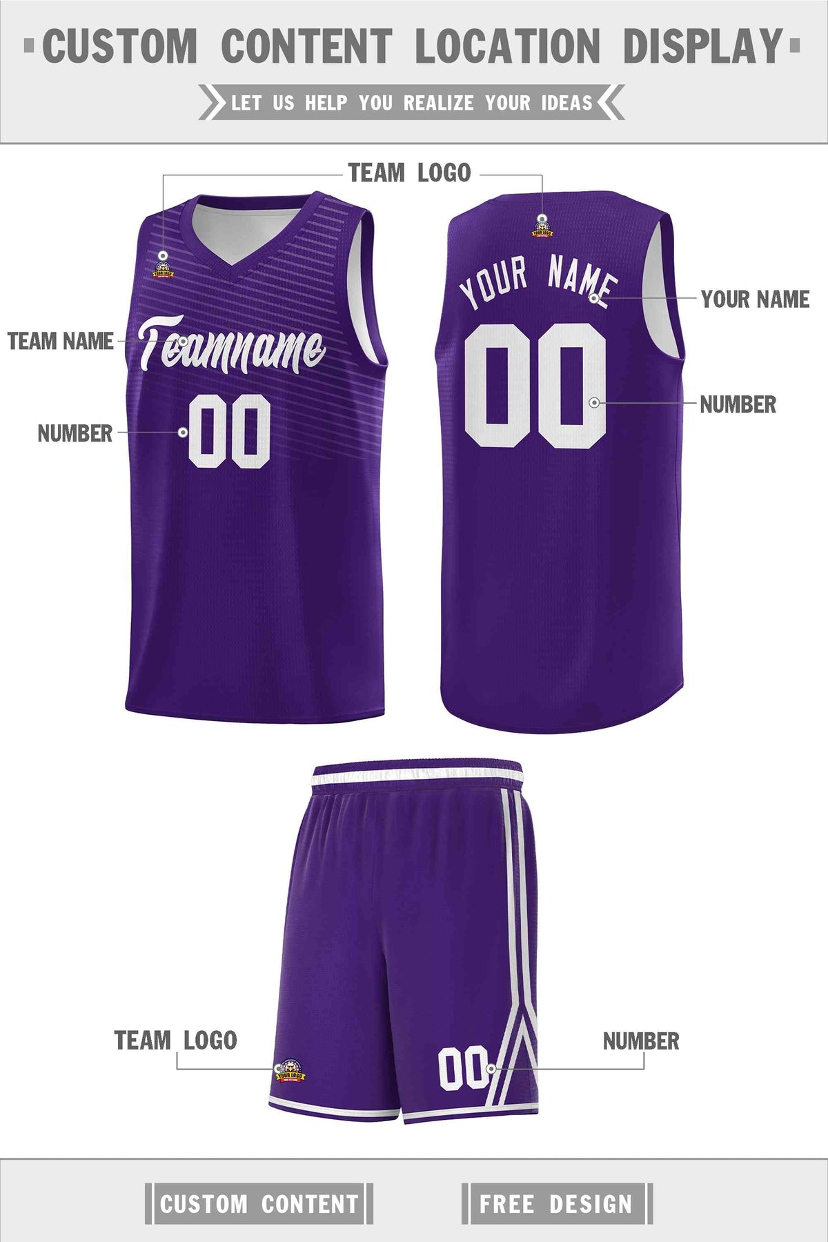Custom Purple White Chest Slash Patttern Sports Uniform Basketball Jersey