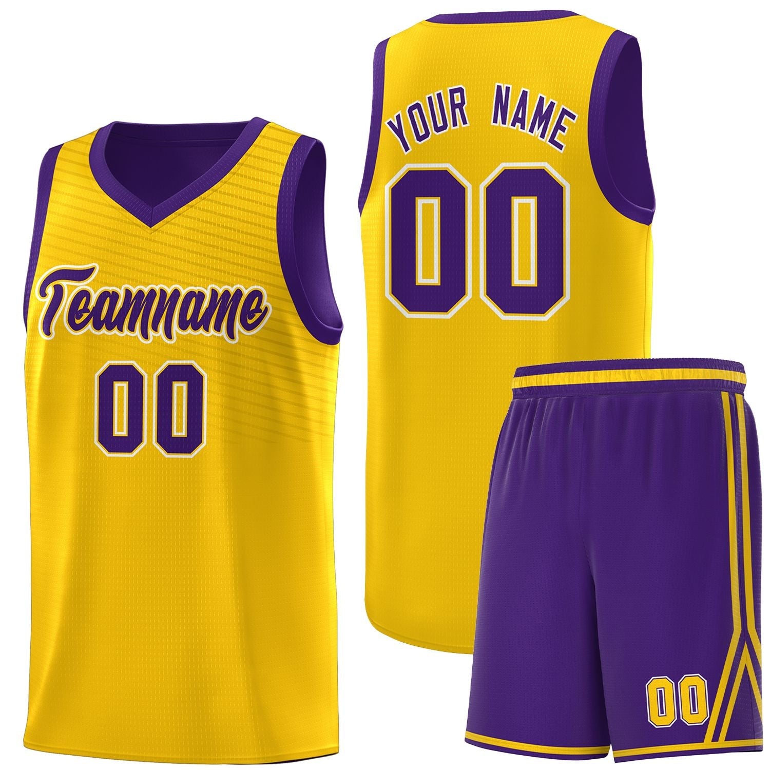 Custom Gold Purple Chest Slash Patttern Sports Uniform Basketball Jersey
