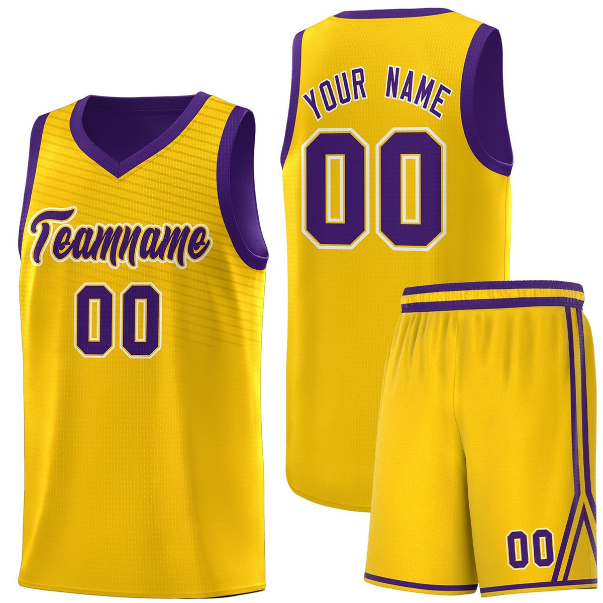 Custom Gold Purple Chest Slash Patttern Sports Uniform Basketball Jersey