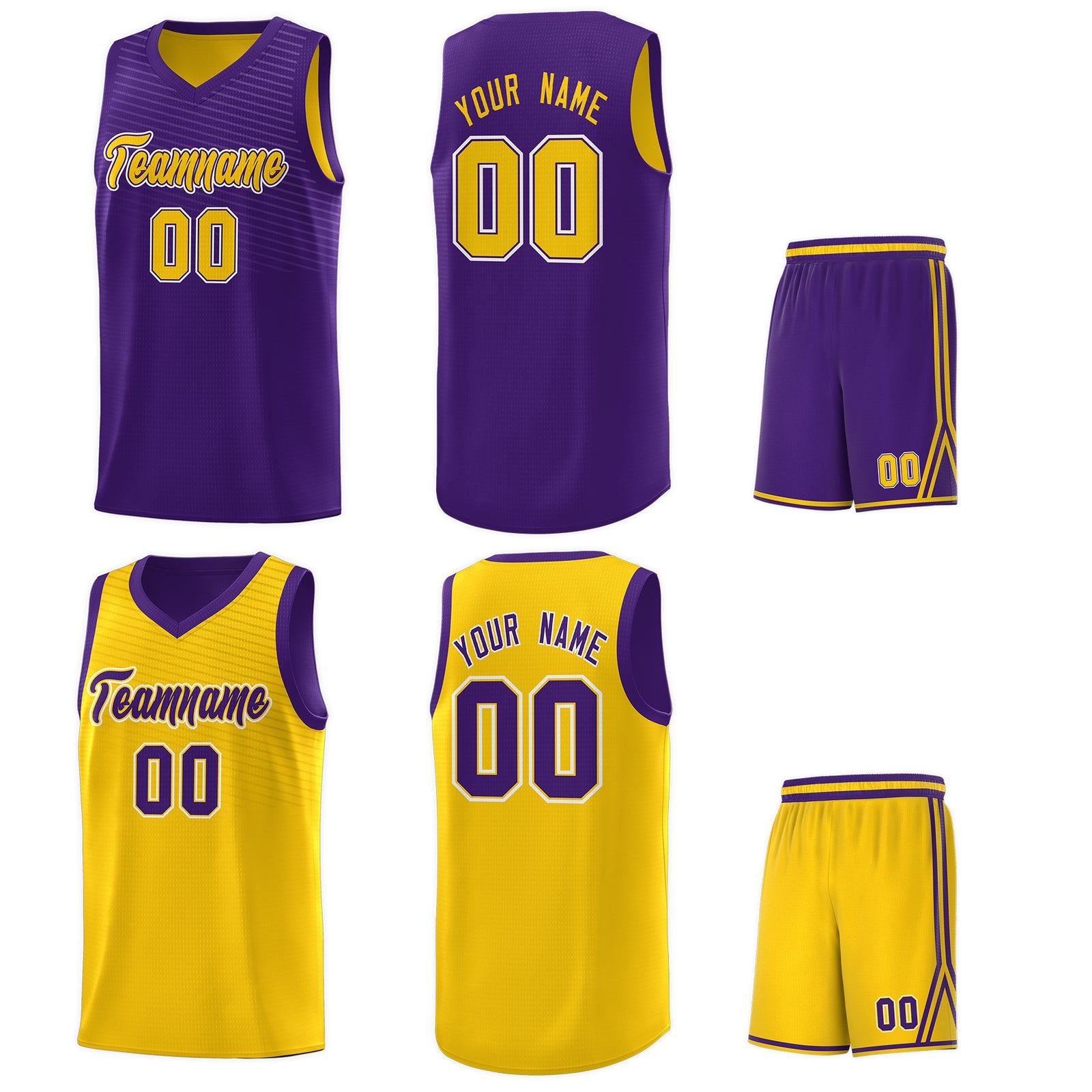 Custom Gold Purple Chest Slash Patttern Sports Uniform Basketball Jersey