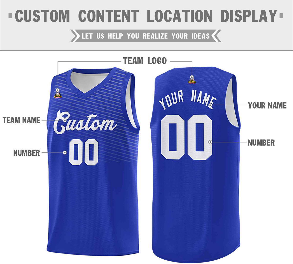 Fans-Made |Custom Royal White Chest Slash Patttern Double Side Top Sports Uniform Basketball Jersey¨C Available for Reorder