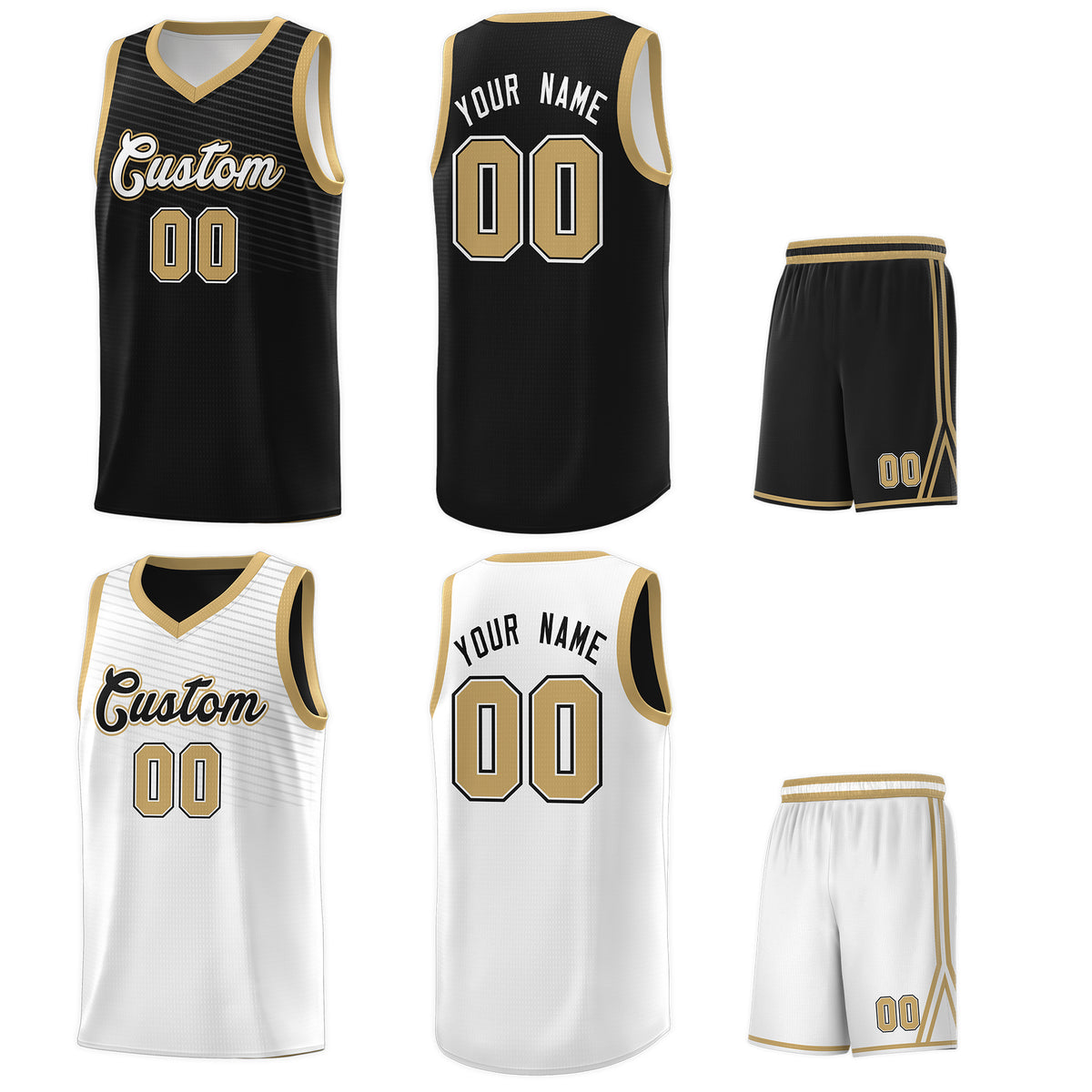 Custom White Old Gold Chest Slash Patttern Sports Uniform Basketball Jersey