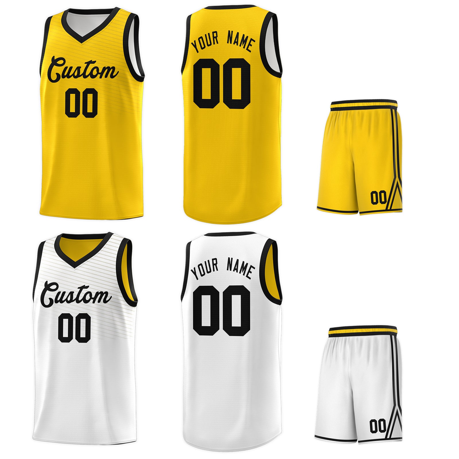 Custom Gold White Chest Slash Patttern Double Side Sports Uniform Basketball Jersey
