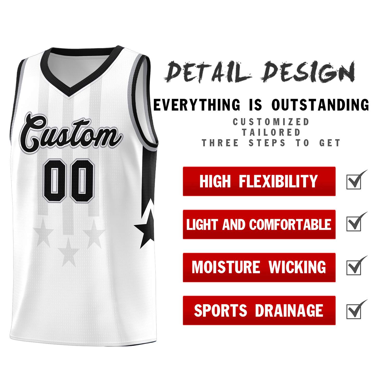 Custom White Black and Gray Gradient Star Graffiti Pattern Sports Uniform Basketball Jersey