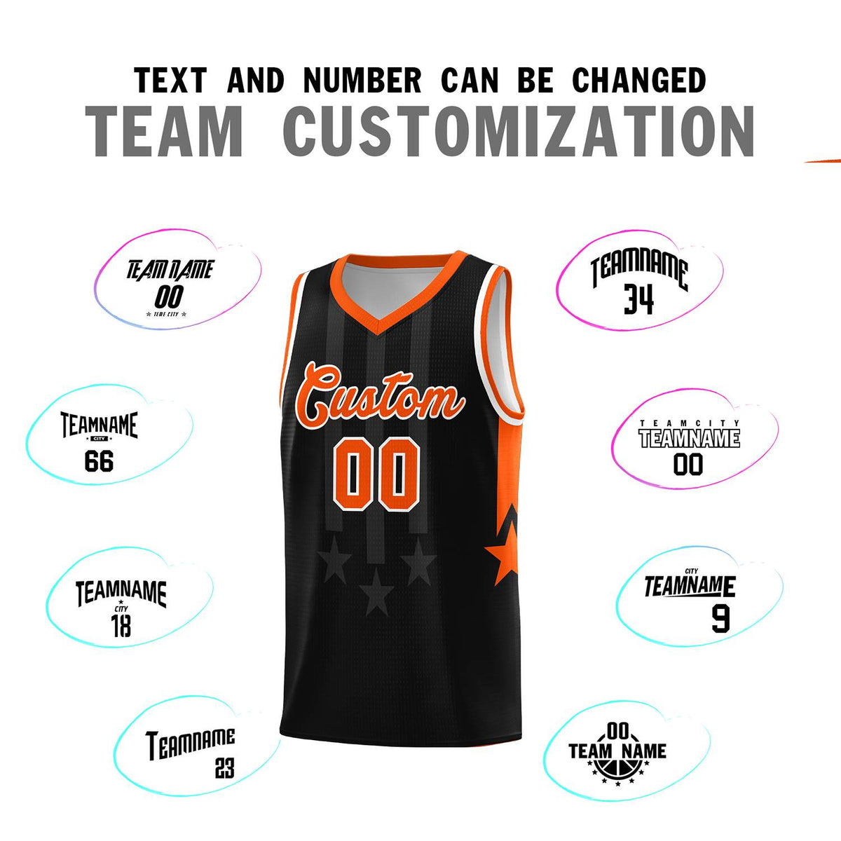 Custom Black Orange and White Gradient Star Graffiti Pattern Sports Uniform Basketball Jersey