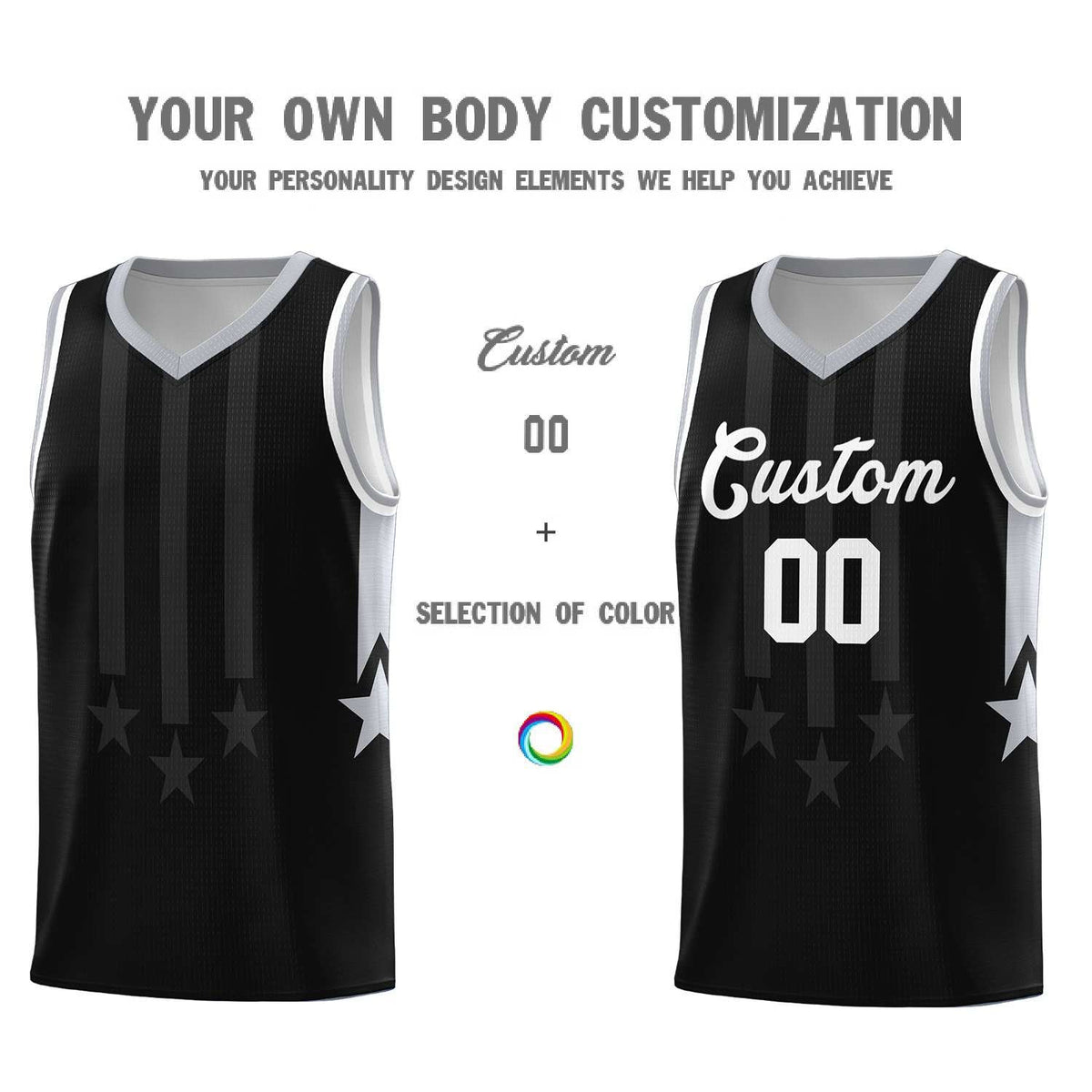 Custom Black Gray and White Gradient Star Graffiti Pattern Sports Uniform Basketball Jersey