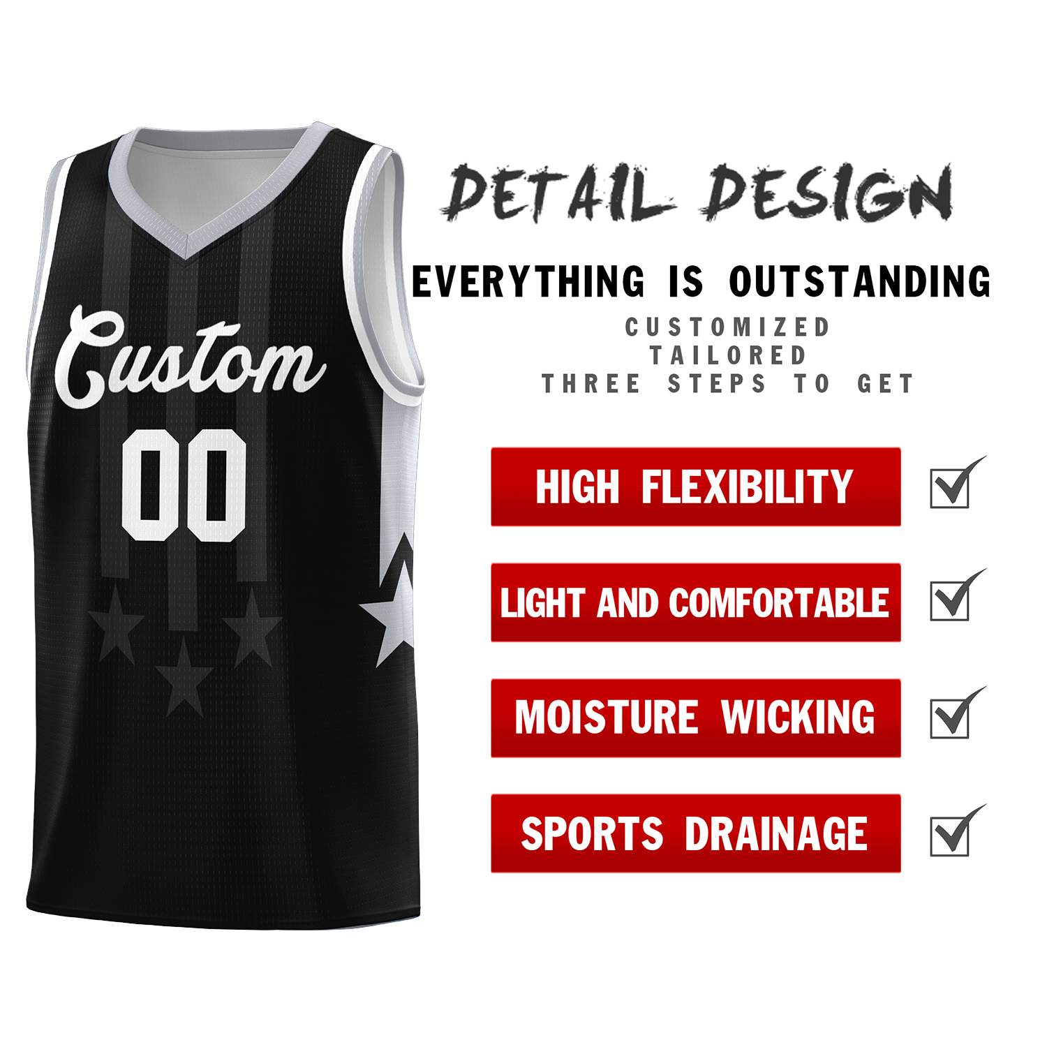 Custom Black Gray and White Gradient Star Graffiti Pattern Sports Uniform Basketball Jersey