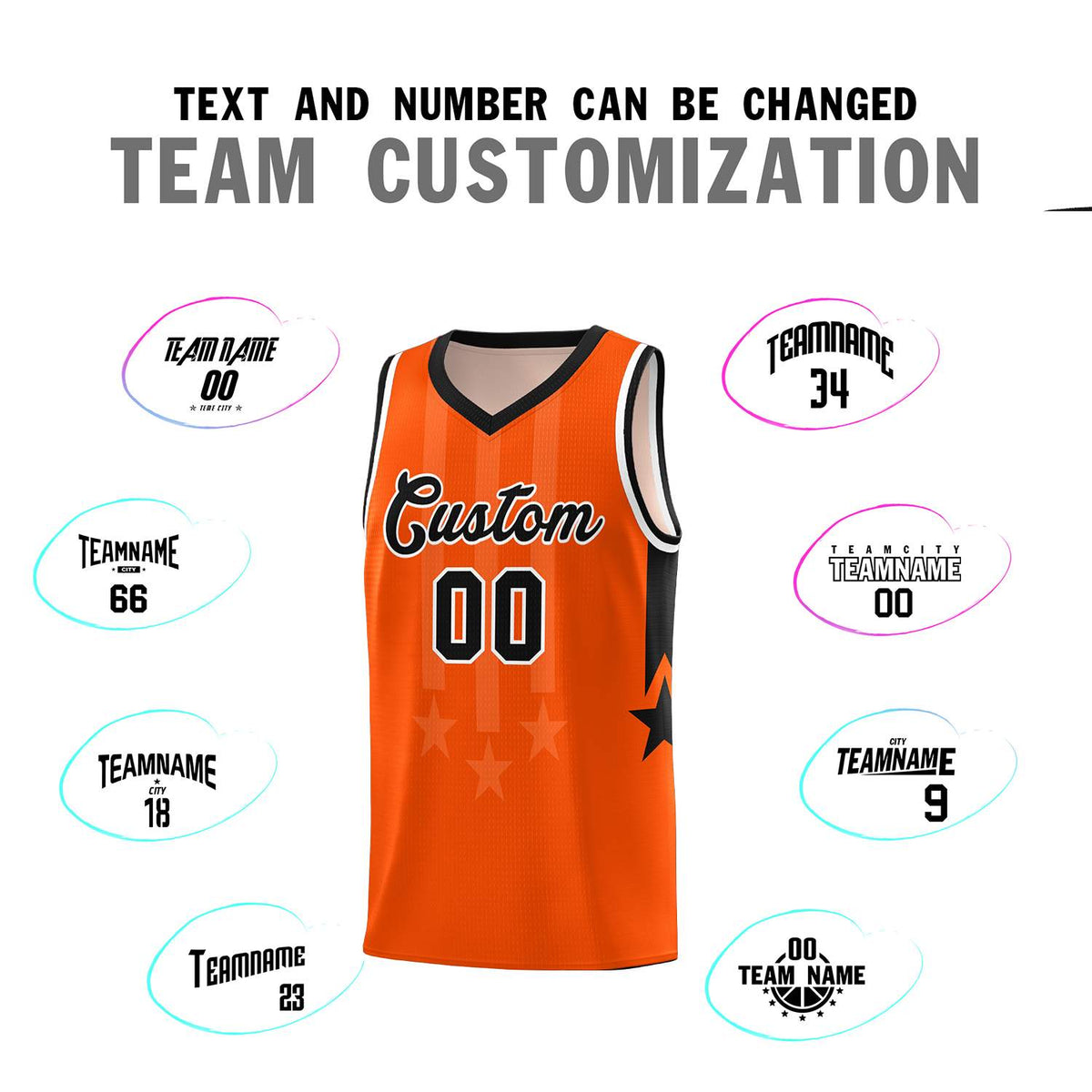 Custom Orange Black and White Gradient Star Graffiti Pattern Sports Uniform Basketball Jersey
