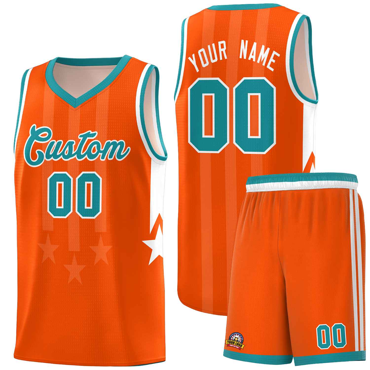 Custom Orange Aqua and White Gradient Star Graffiti Pattern Sports Uniform Basketball Jersey