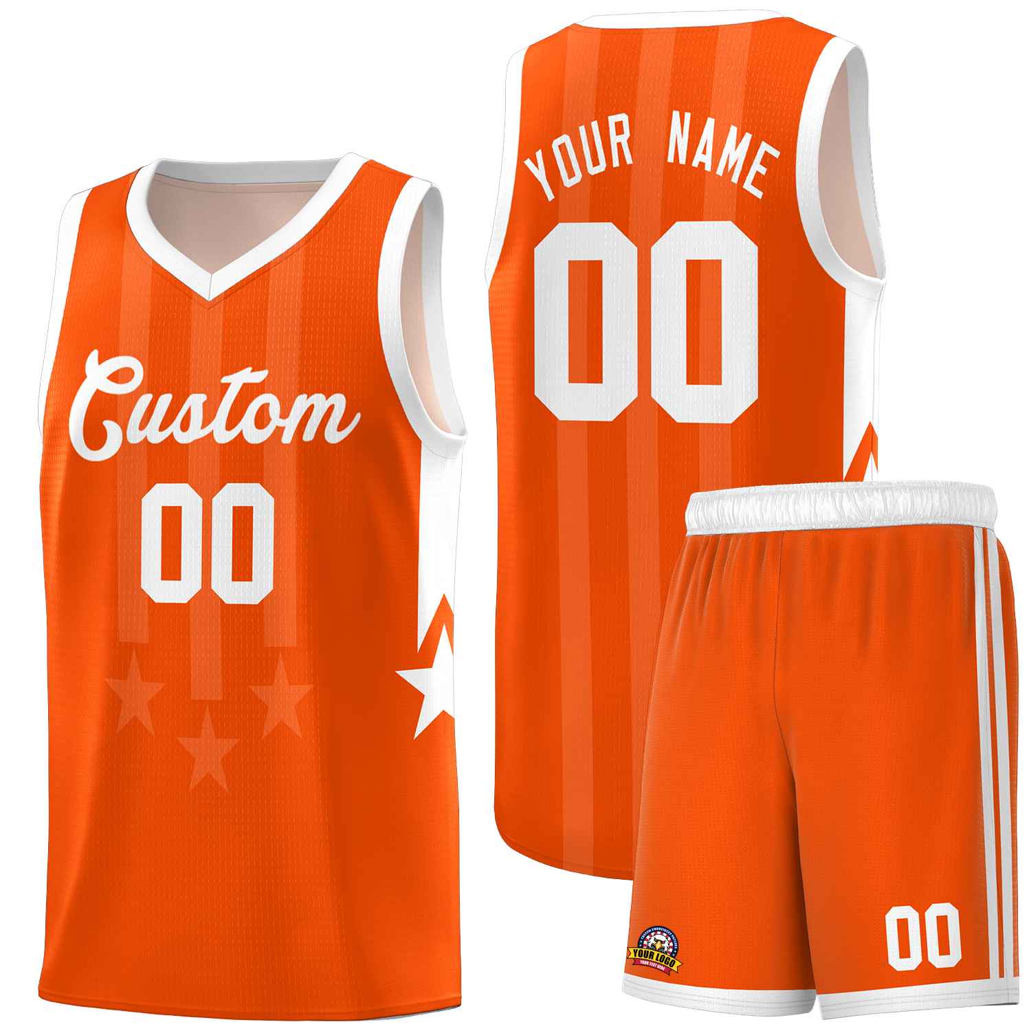 Custom Orange White and White Gradient Star Graffiti Pattern Sports Uniform Basketball Jersey