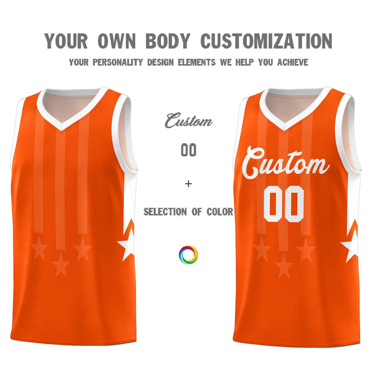 Custom Orange White and White Gradient Star Graffiti Pattern Sports Uniform Basketball Jersey