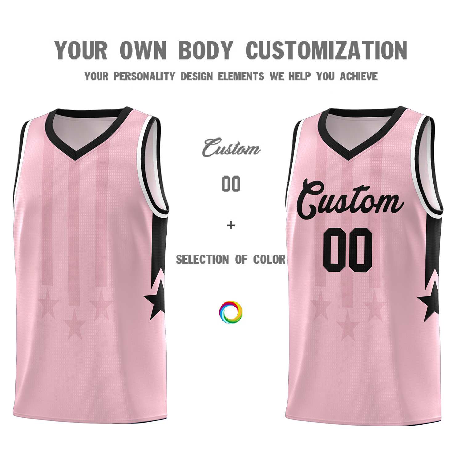 Custom Light Pink Black and White Gradient Star Graffiti Pattern Sports Uniform Basketball Jersey