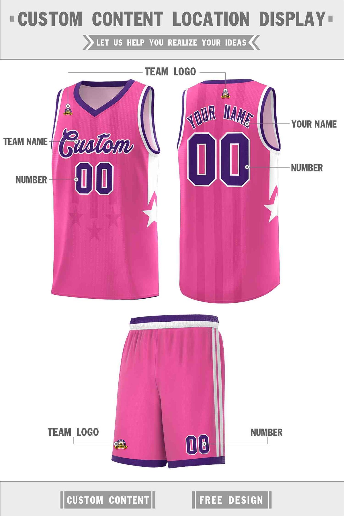 Custom Pink Purple and White Gradient Star Graffiti Pattern Sports Uniform Basketball Jersey