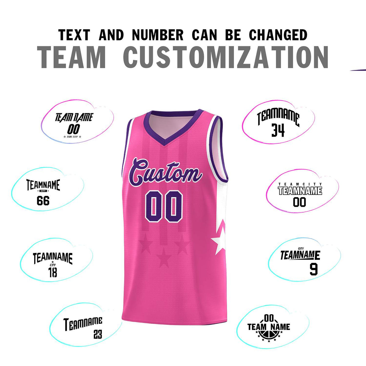 Custom Pink Purple and White Gradient Star Graffiti Pattern Sports Uniform Basketball Jersey