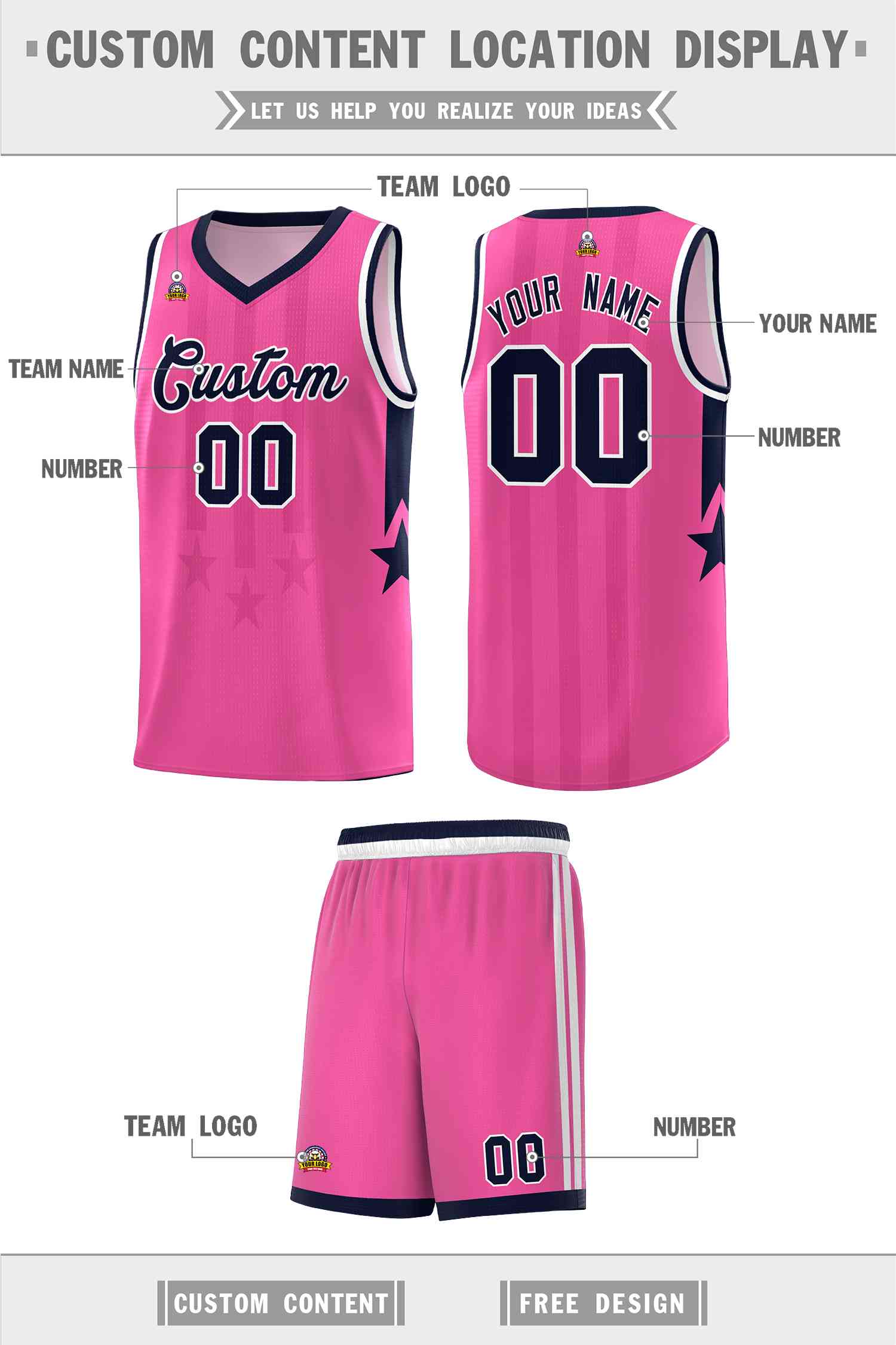 Custom Pink Navy and White Gradient Star Graffiti Pattern Sports Uniform Basketball Jersey