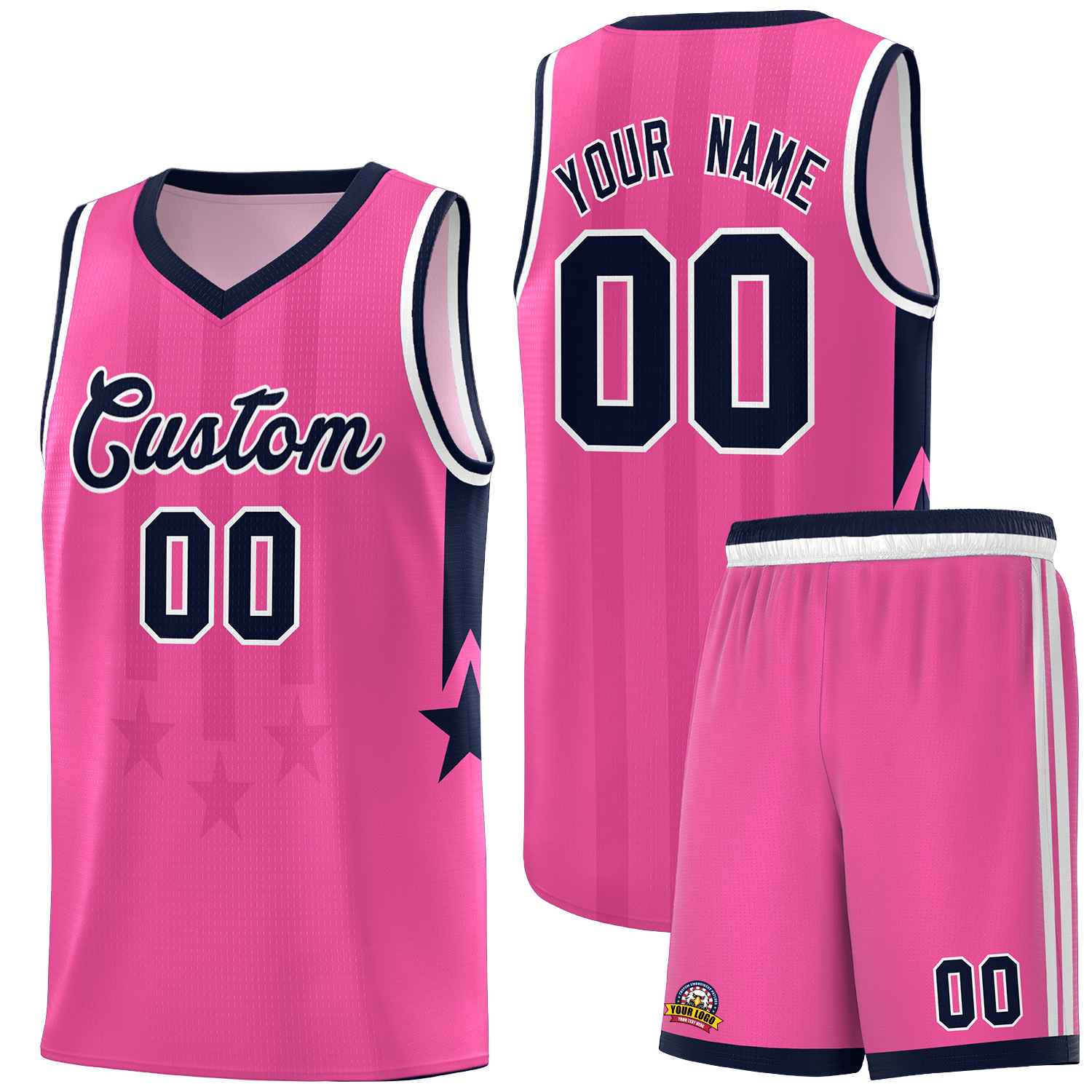 Custom Pink Navy and White Gradient Star Graffiti Pattern Sports Uniform Basketball Jersey