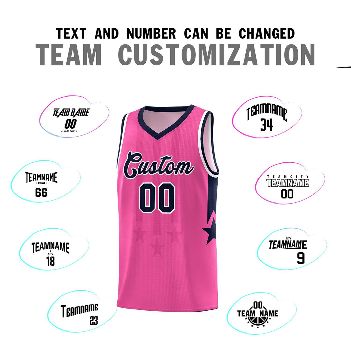 Custom Pink Navy and White Gradient Star Graffiti Pattern Sports Uniform Basketball Jersey