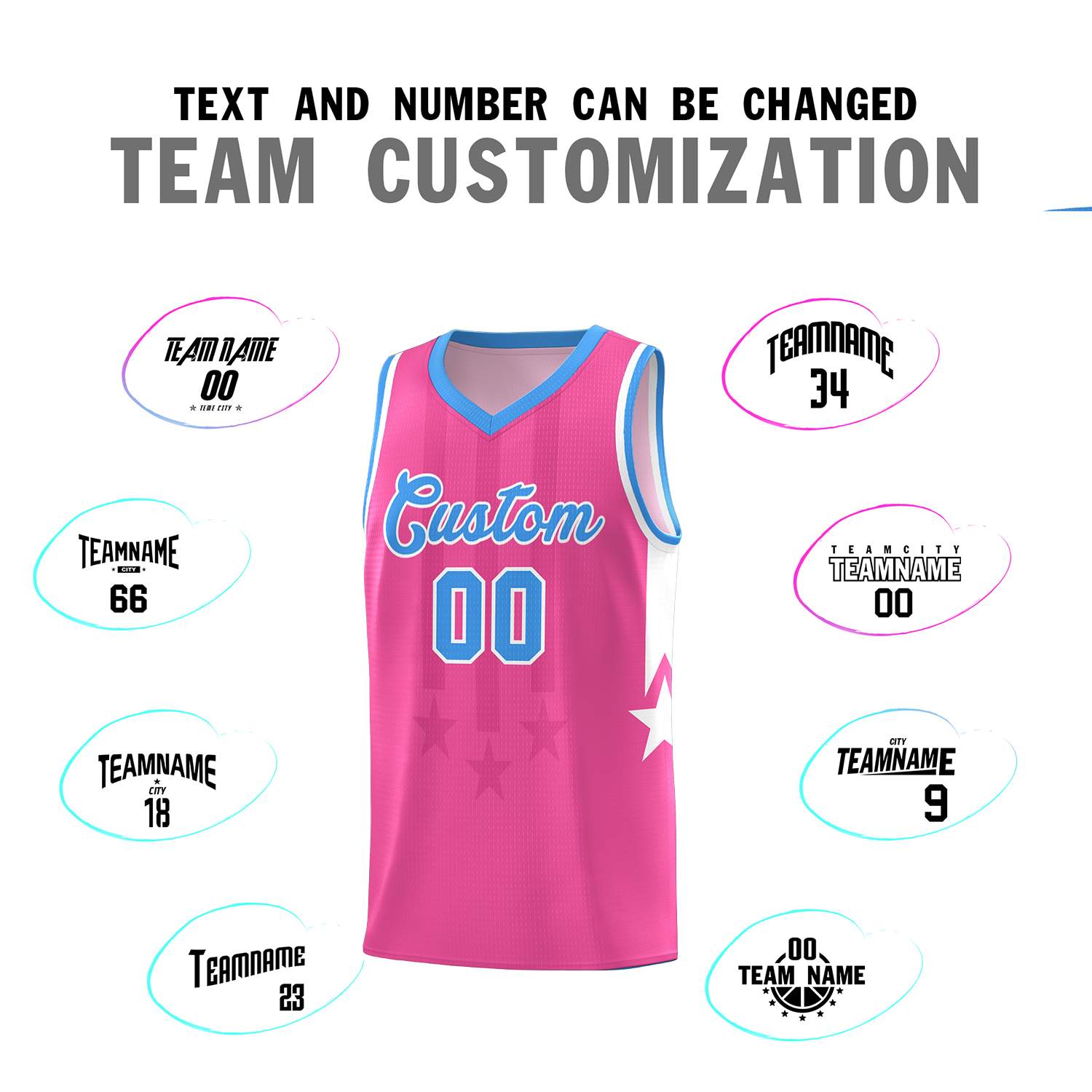 Custom Pink Powder Blue and White Gradient Star Graffiti Pattern Sports Uniform Basketball Jersey