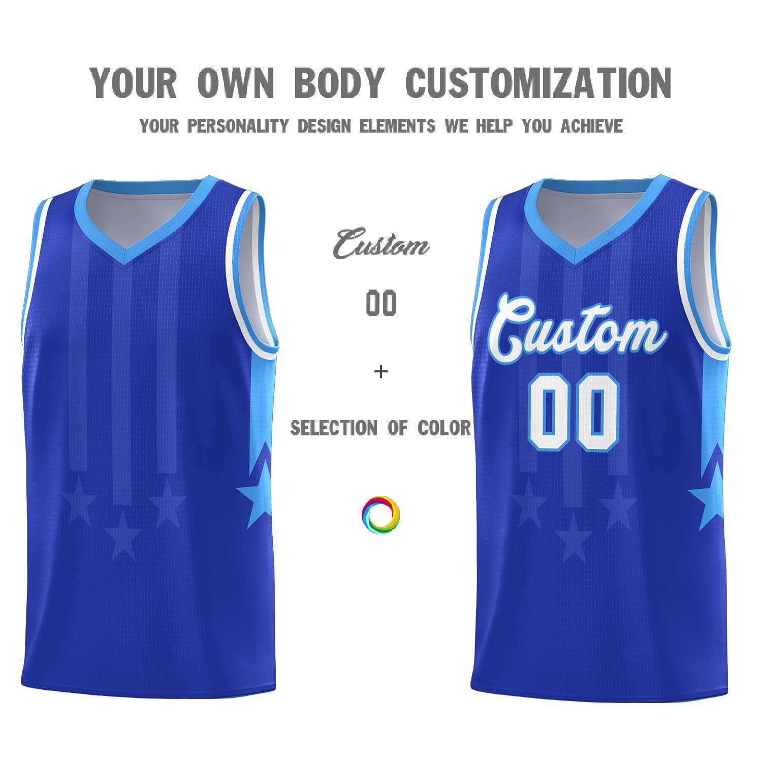 Custom Royal Powder Blue and White Gradient Star Graffiti Pattern Sports Uniform Basketball Jersey