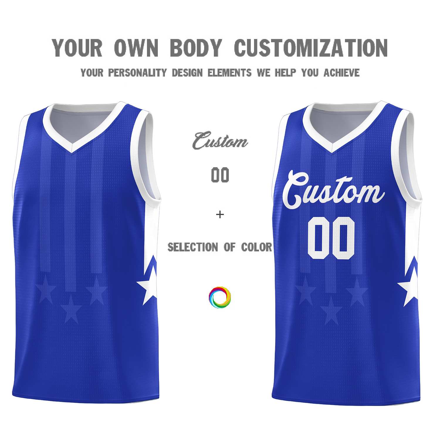 Custom Royal White and White Gradient Star Graffiti Pattern Sports Uniform Basketball Jersey