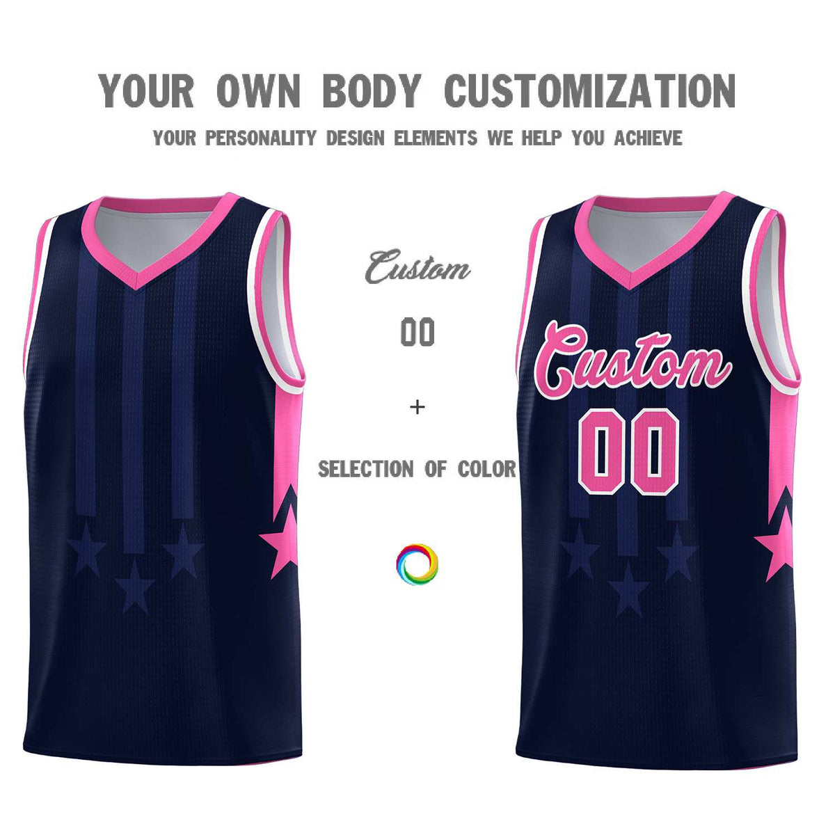 Custom Navy Pink and White Gradient Star Graffiti Pattern Sports Uniform Basketball Jersey