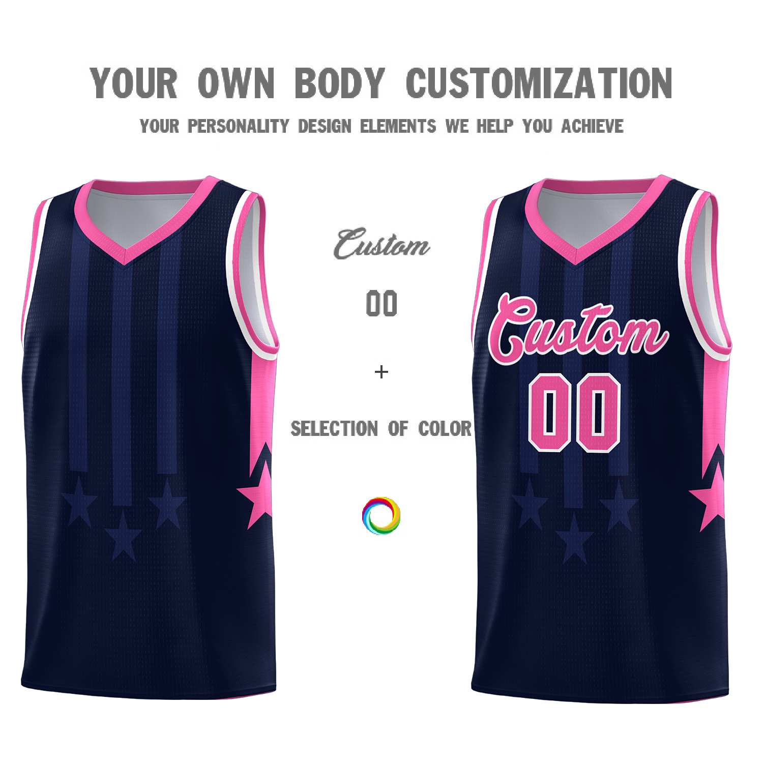 Custom Navy Pink and White Gradient Star Graffiti Pattern Sports Uniform Basketball Jersey