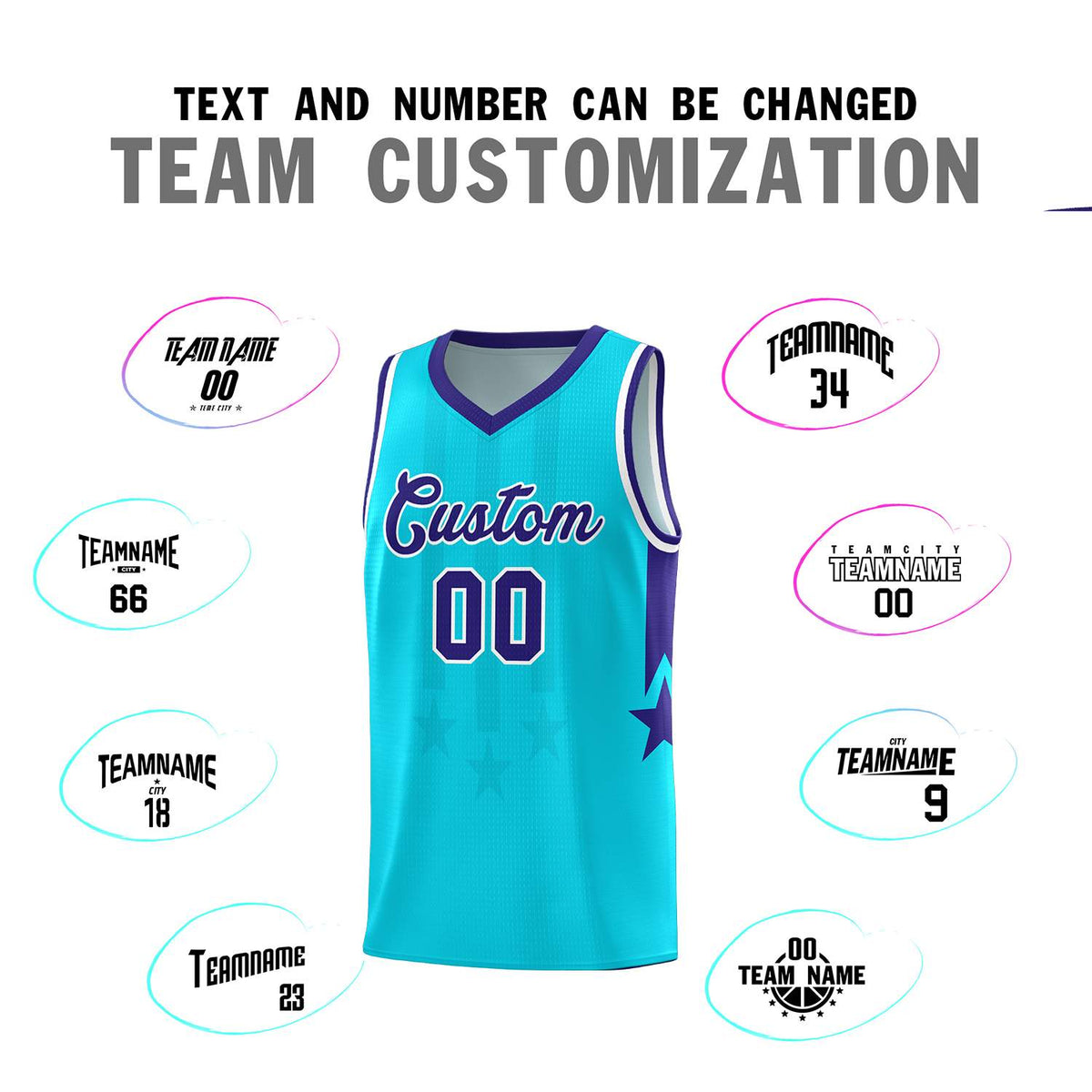 Custom Sky Blue Purple and White Gradient Star Graffiti Pattern Sports Uniform Basketball Jersey