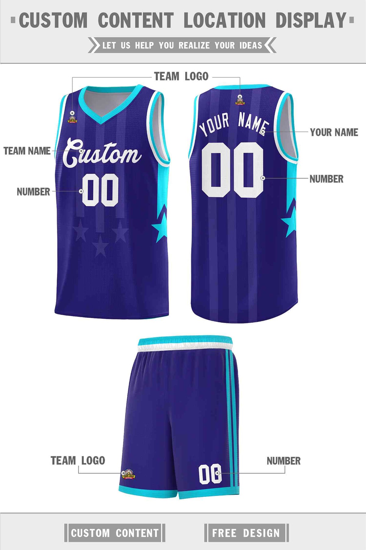 Custom Royal Sky Blue and White Gradient Star Graffiti Pattern Sports Uniform Basketball Jersey