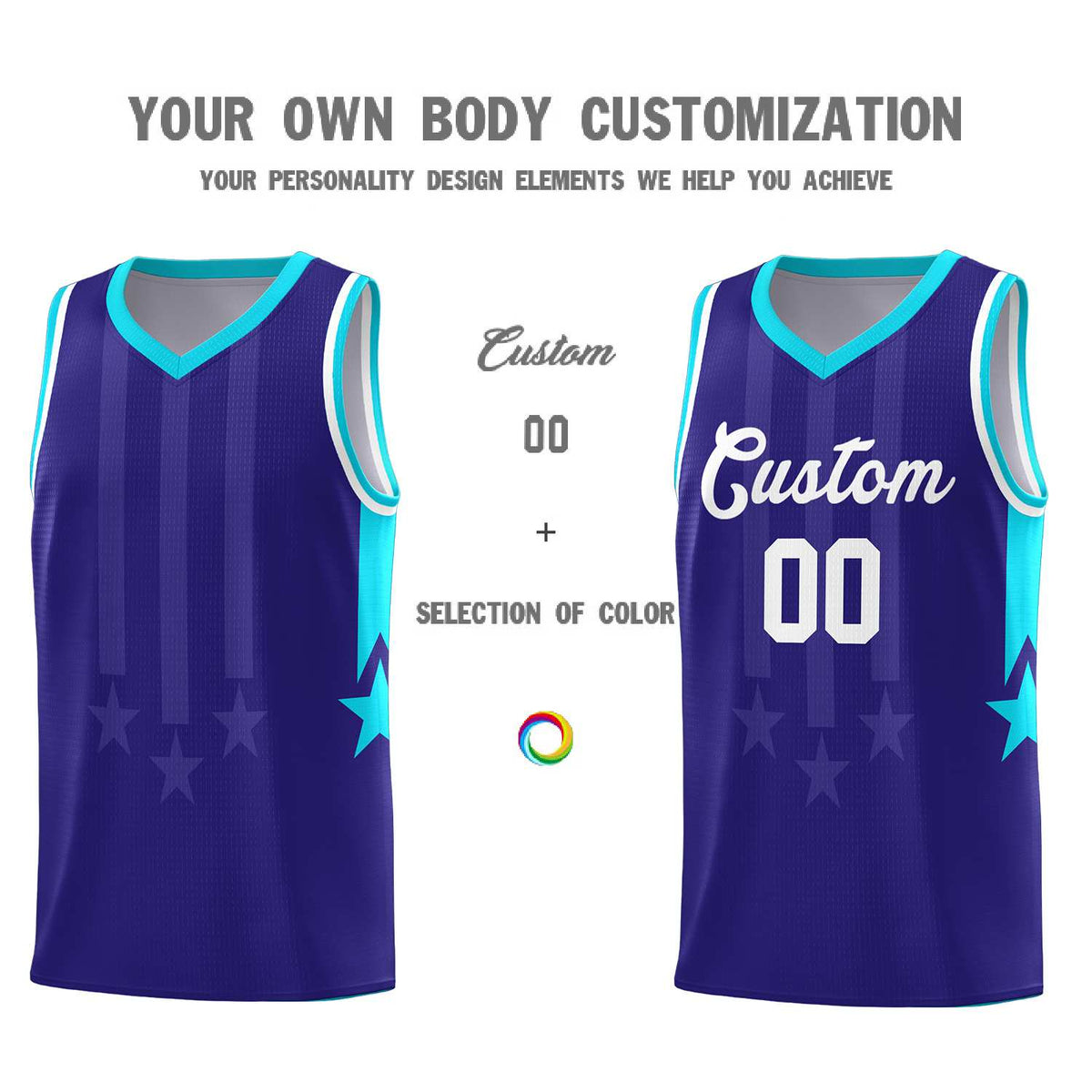 Custom Royal Sky Blue and White Gradient Star Graffiti Pattern Sports Uniform Basketball Jersey