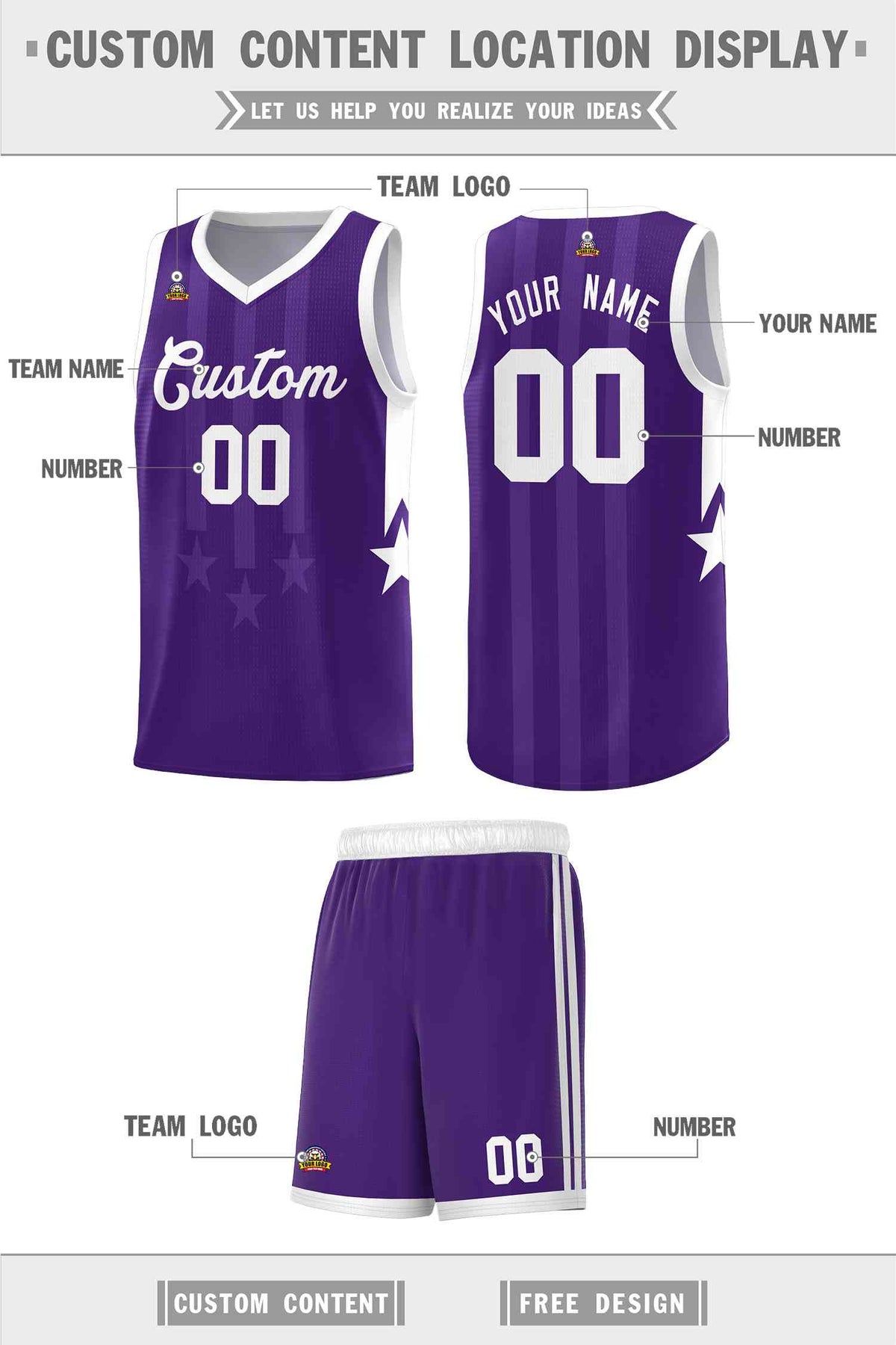 Custom Purple White and White Gradient Star Graffiti Pattern Sports Uniform Basketball Jersey