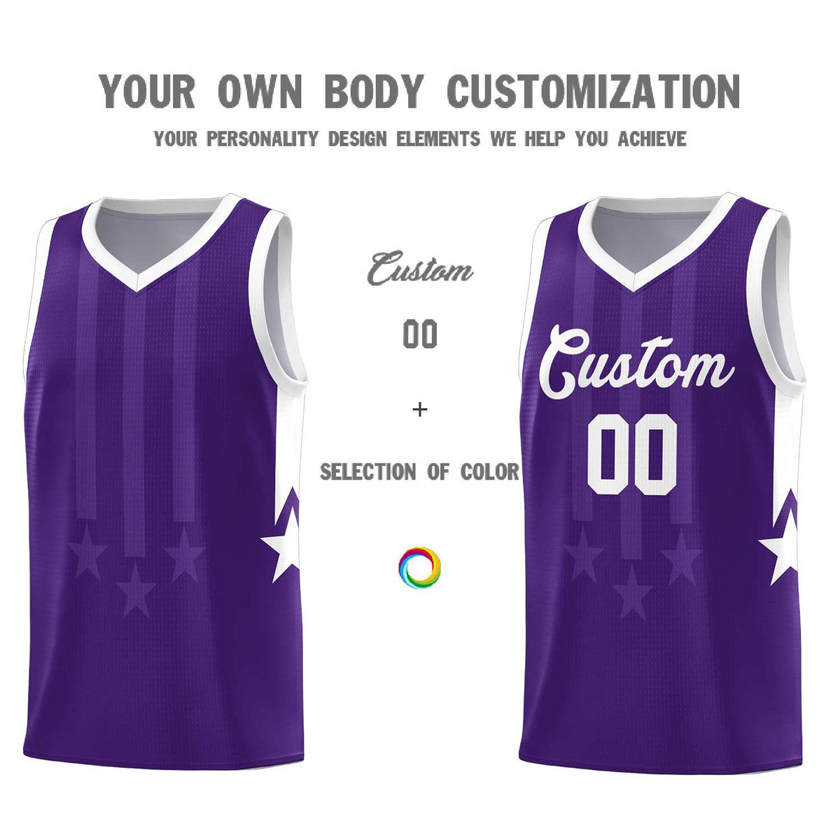 Custom Purple White and White Gradient Star Graffiti Pattern Sports Uniform Basketball Jersey