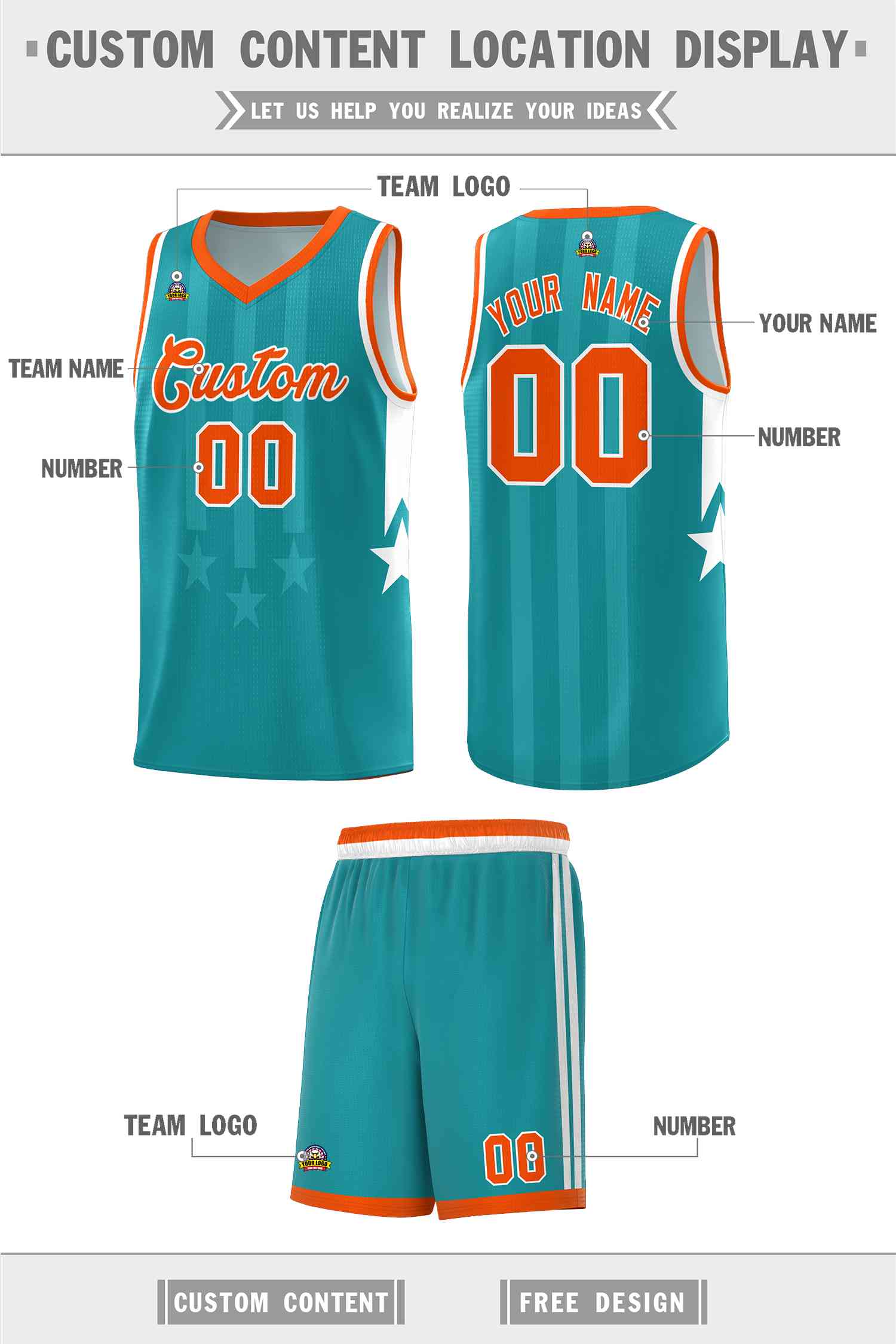 Custom Aqua Orange and White Gradient Star Graffiti Pattern Sports Uniform Basketball Jersey